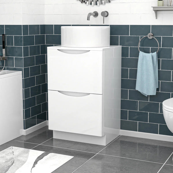 500mm White Freestanding Vanity With Worktop and 420mm Round Basin