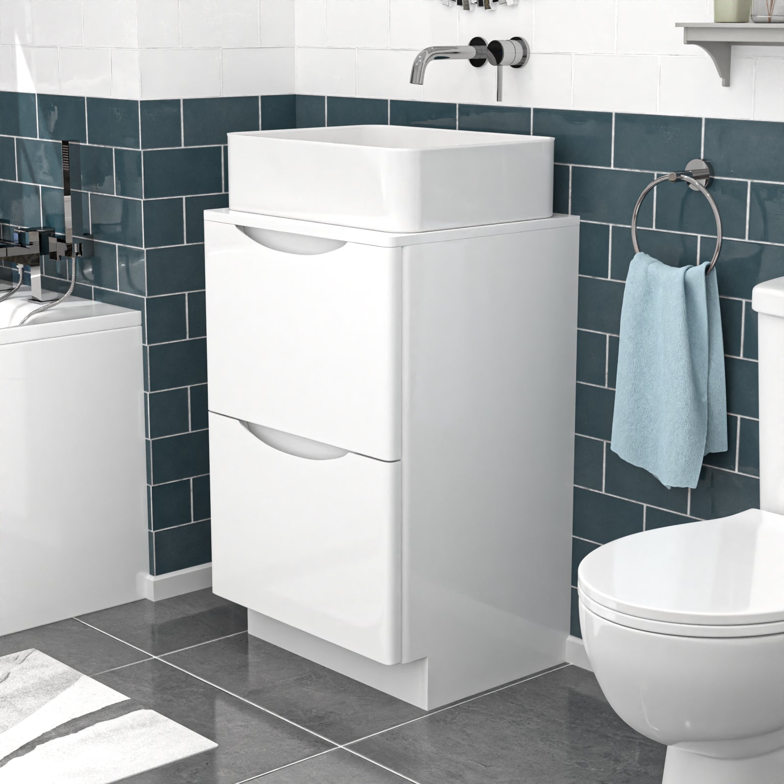 Merton 500mm White Freestanding Vanity Unit With Square Bowl Basin