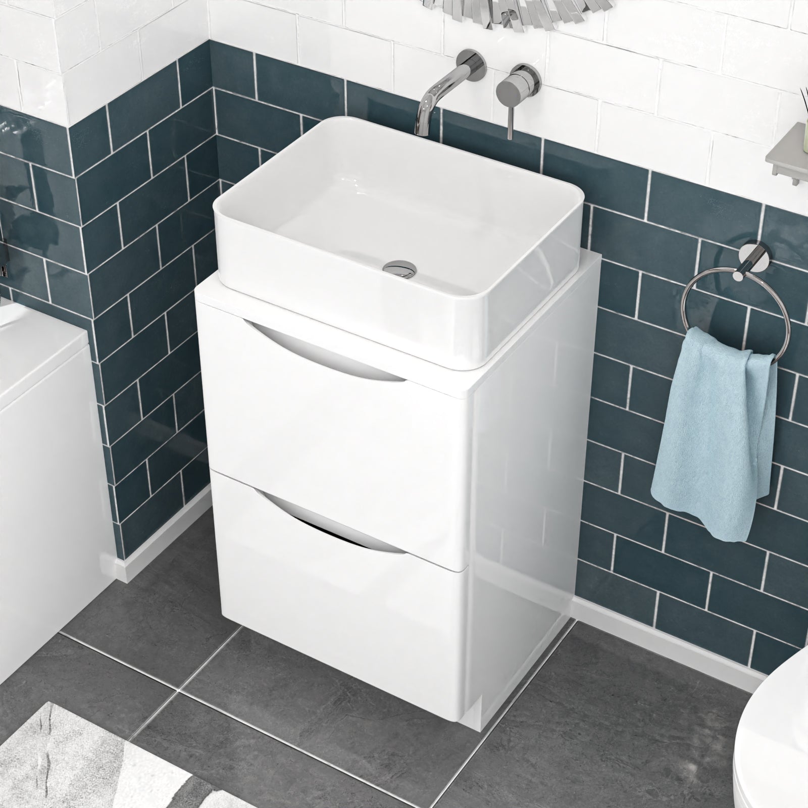 Merton 500mm White Freestanding Vanity Unit With Square Bowl Basin