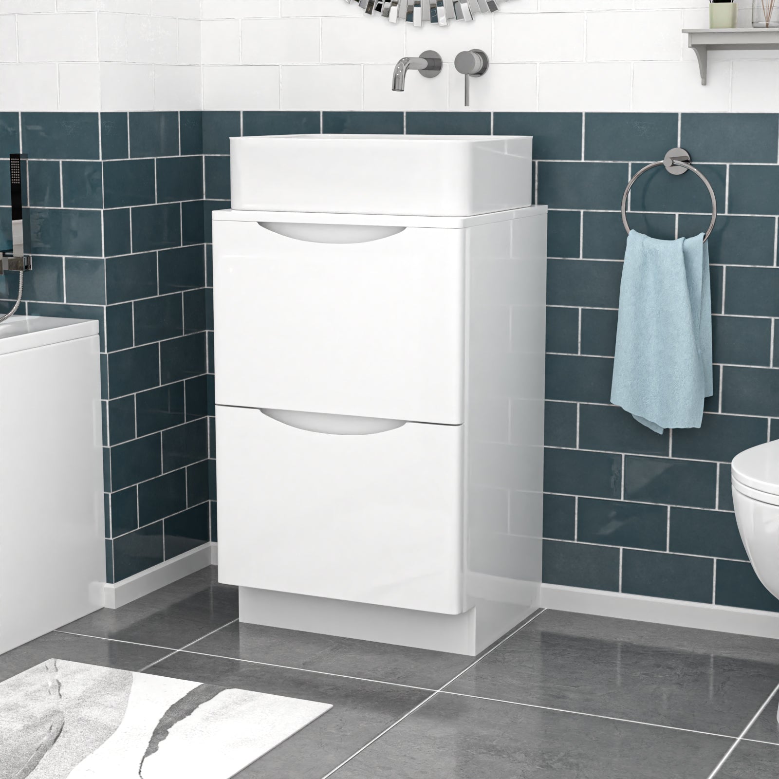 Merton 500mm White Freestanding Vanity Unit With Square Bowl Basin