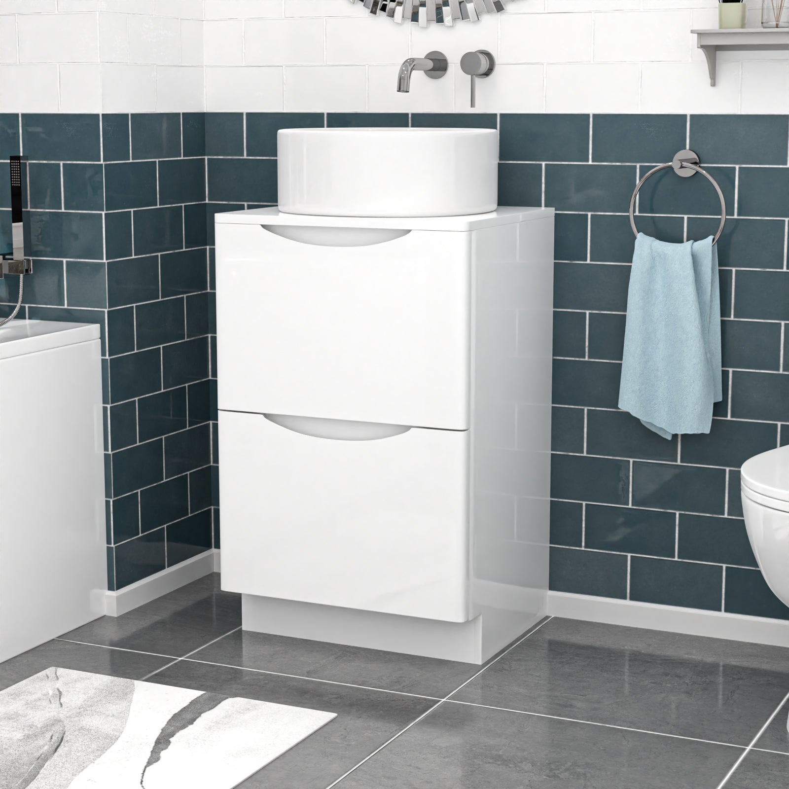Merton 500mm White Freestanding 2 Drawers Vanity & Worktop With Round Basin