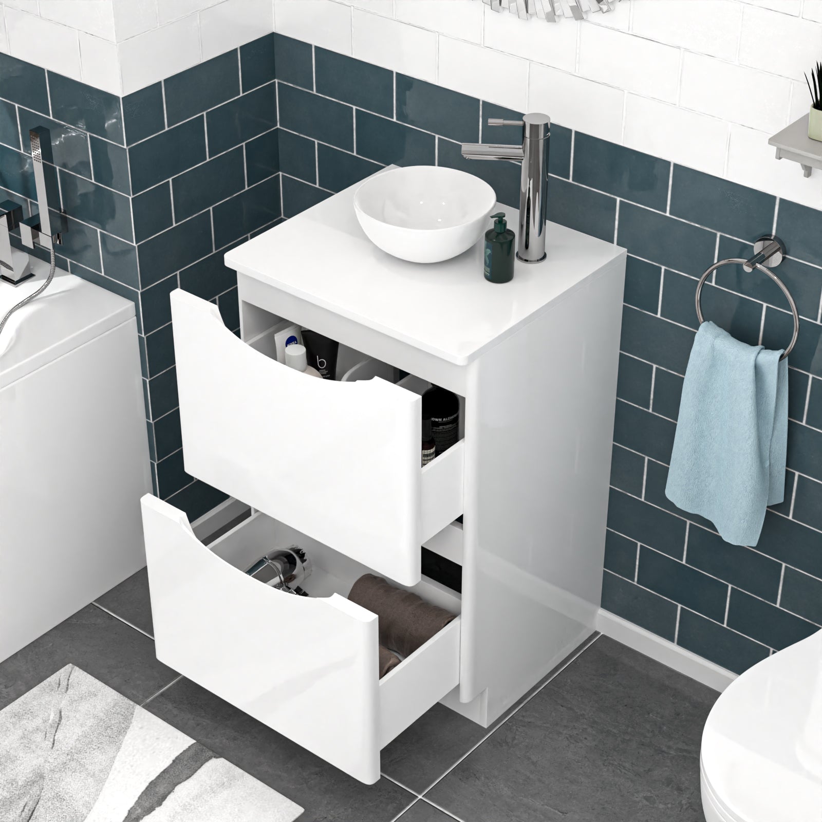 Merton White 500mm Bathroom Freestanding Vanity Unit With Round Ceramic Basin