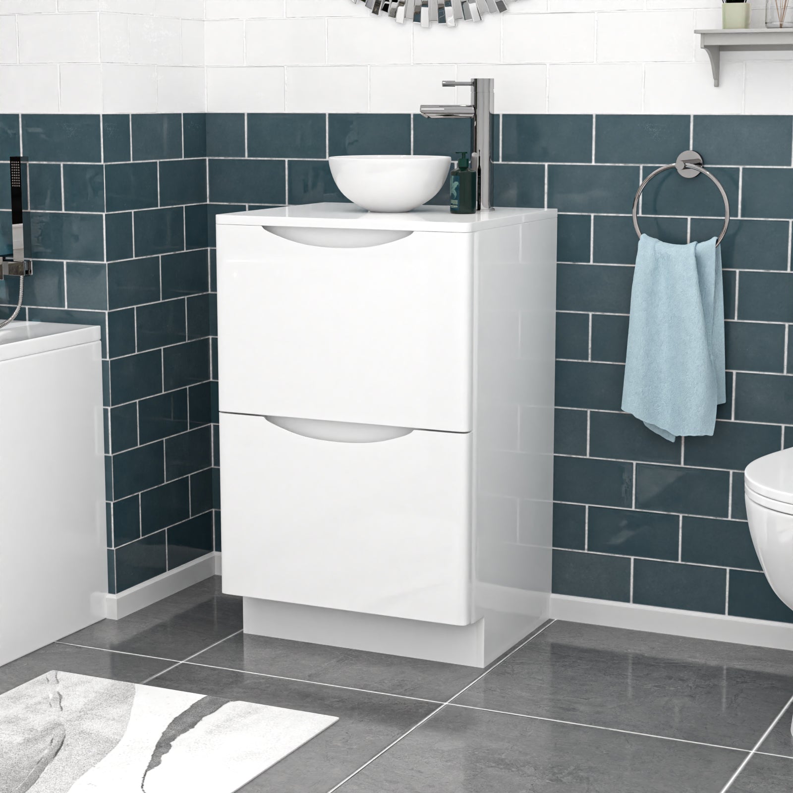 Merton White 500mm Bathroom Freestanding Vanity Unit With Round Ceramic Basin