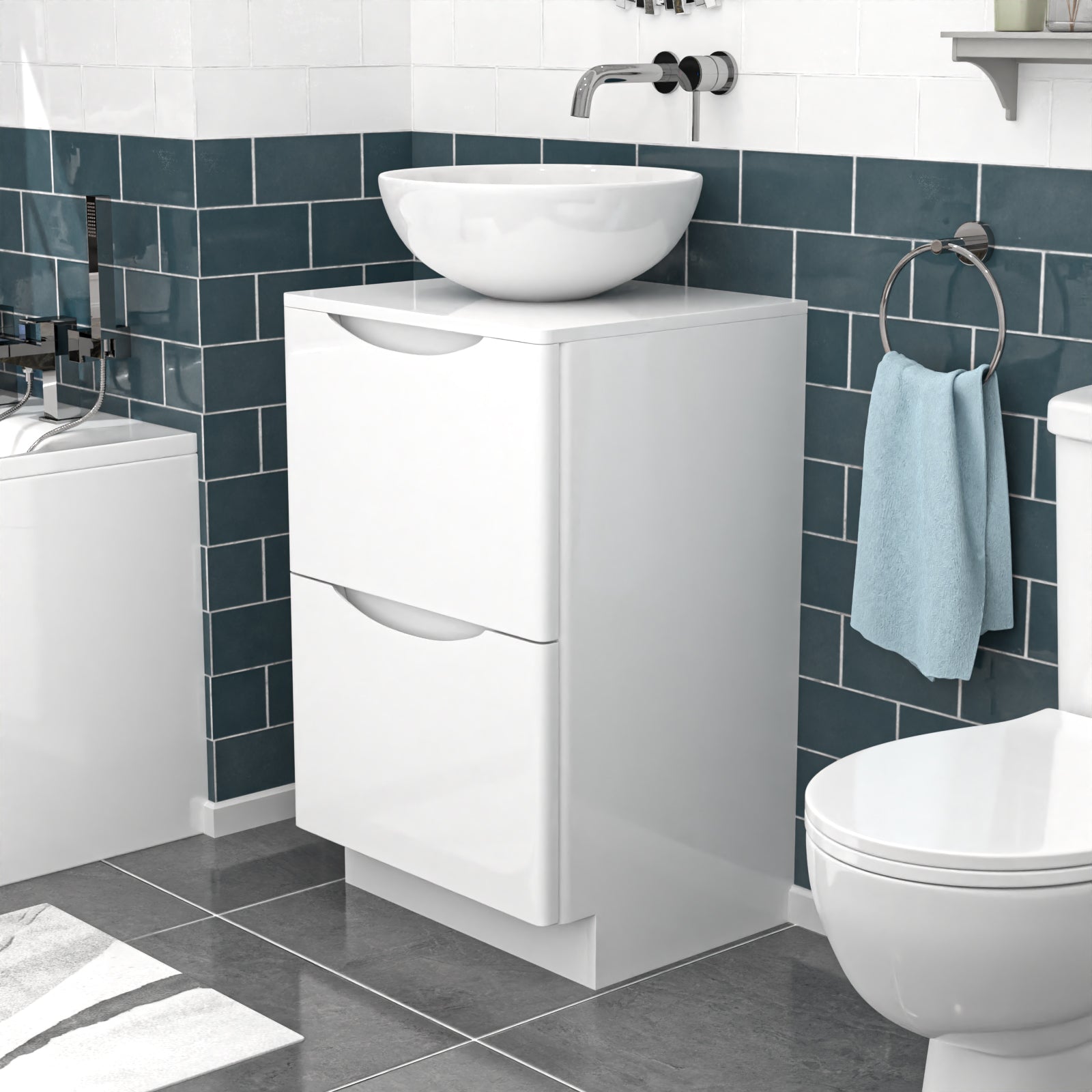 Merton White 500mm Freestanding Vanity Unit Round Ceramic Countertop Basin