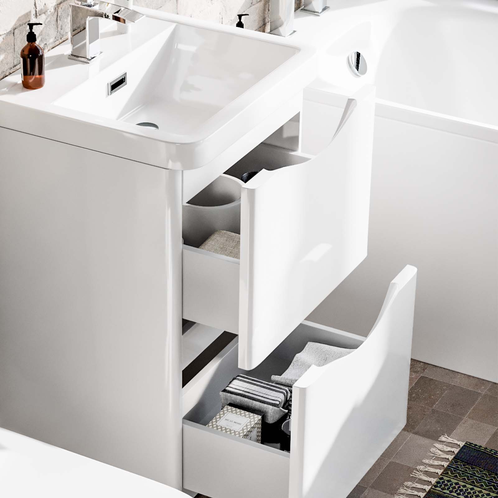 White 1700mm Bath 500mm Vanity Basin Unit with Modern Rimless Toilet