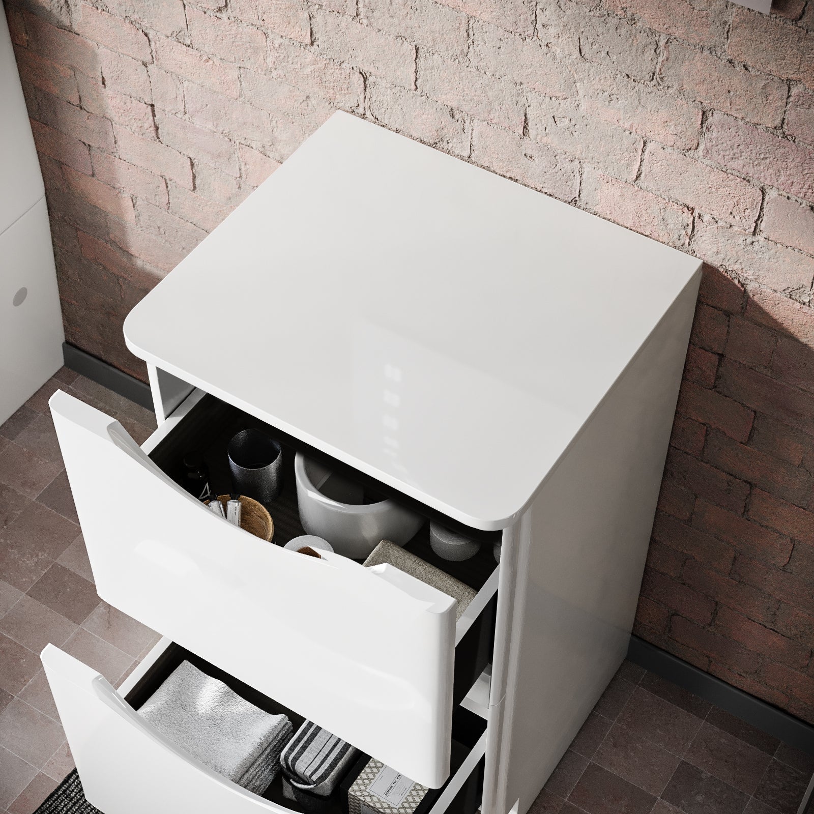 Merton 500mm Gloss White 2 Drawer Work Top Freestanding Vanity Unit Bathroom