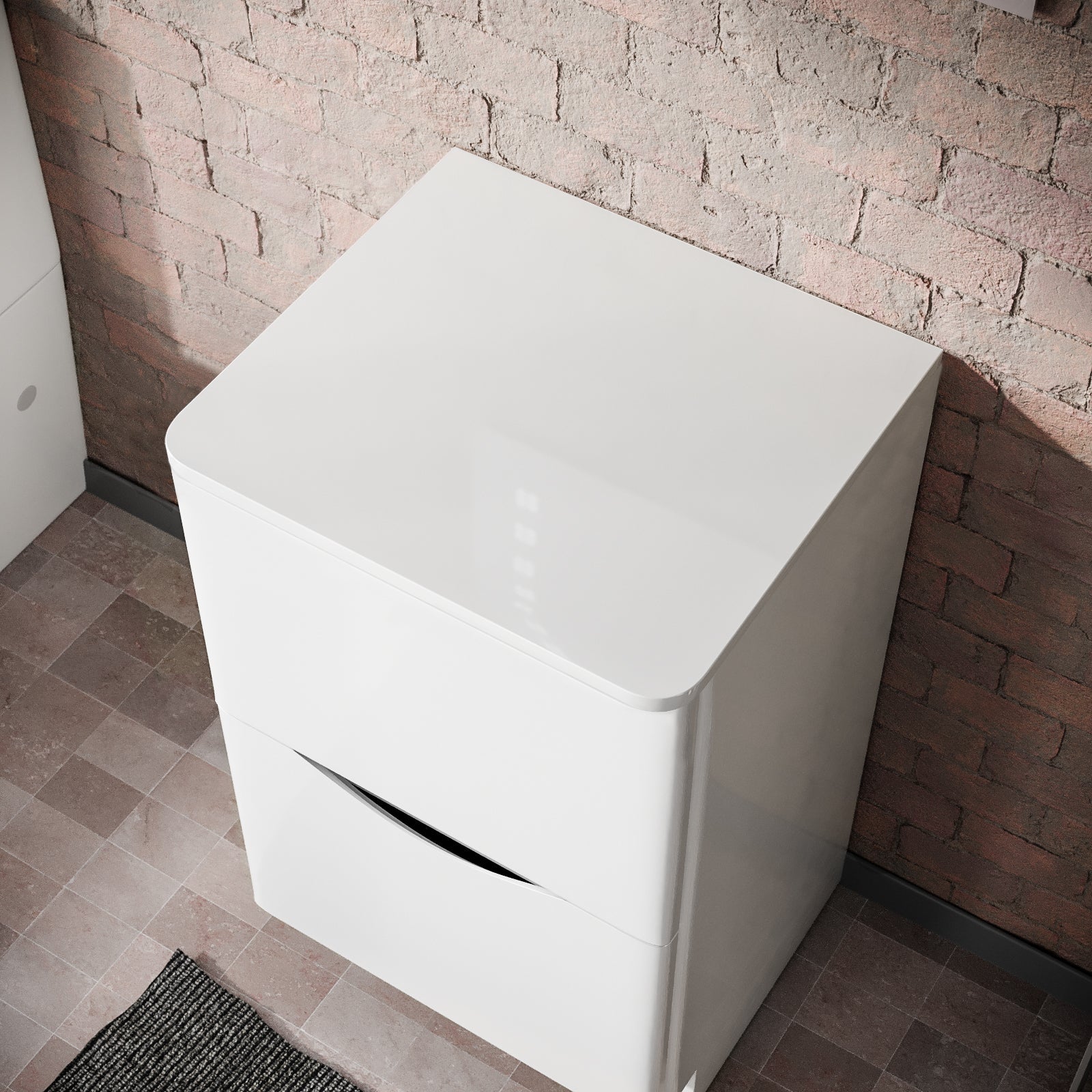 Merton 500mm Gloss White 2 Drawer Work Top Freestanding Vanity Unit Bathroom