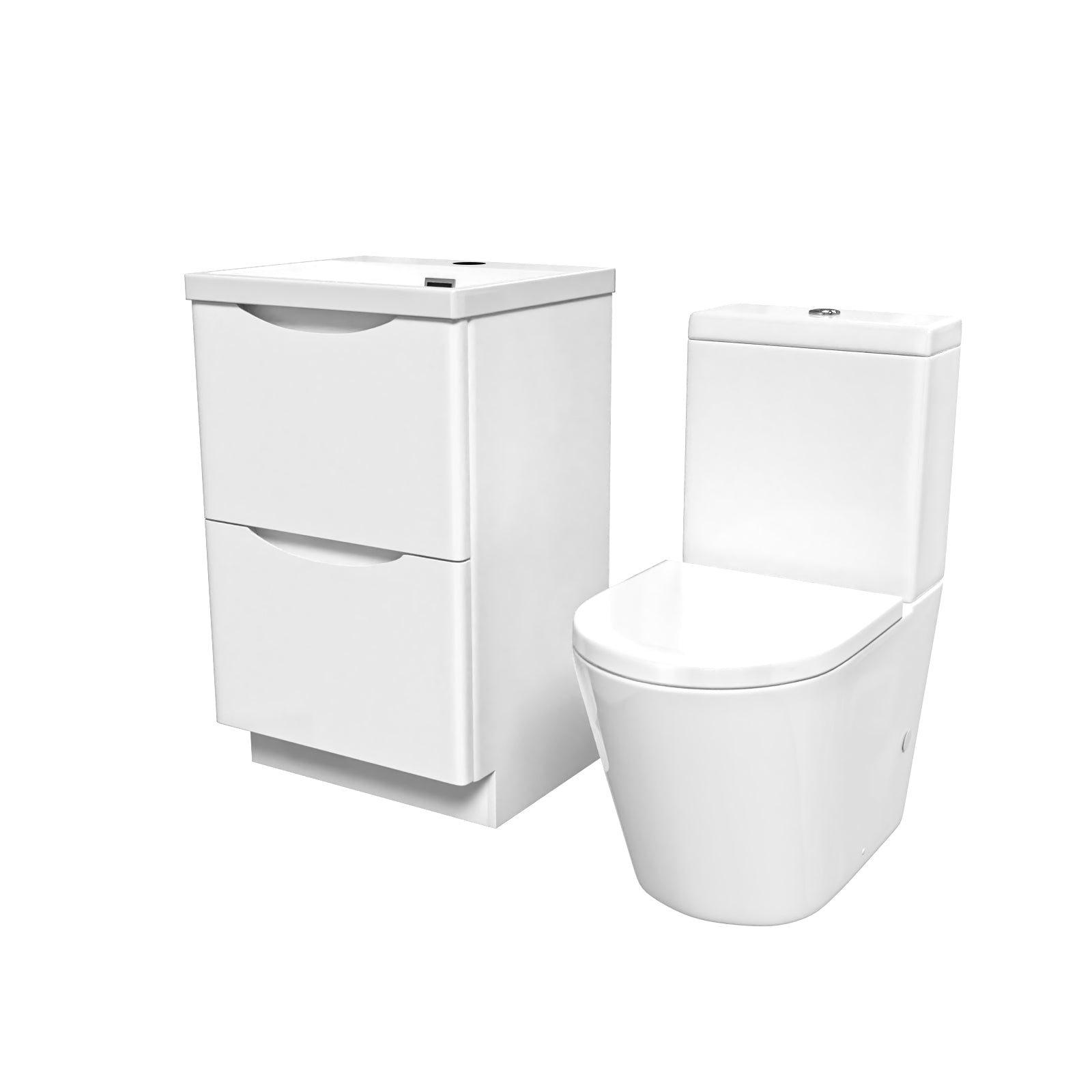 White 500mm Basin Vanity Unit + Rimless Close Coupled Toilet