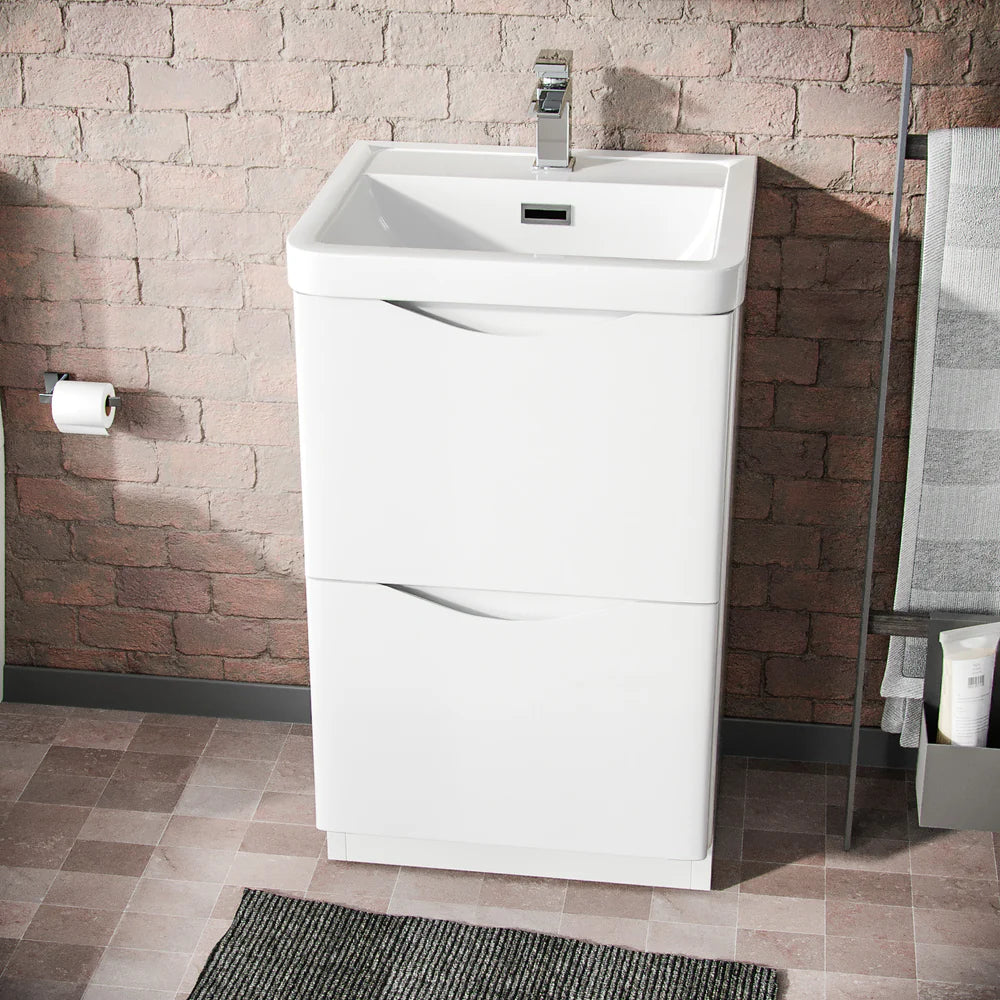Merton 500mm Freestanding Flat Pack Vanity Basin Unit & Square Rimless Close Coupled Toilet White