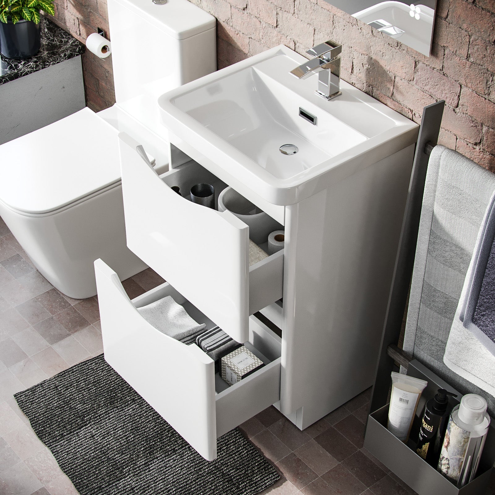 Merton 500mm Freestanding Flat Pack Vanity Basin Unit & Square Rimless Close Coupled Toilet White