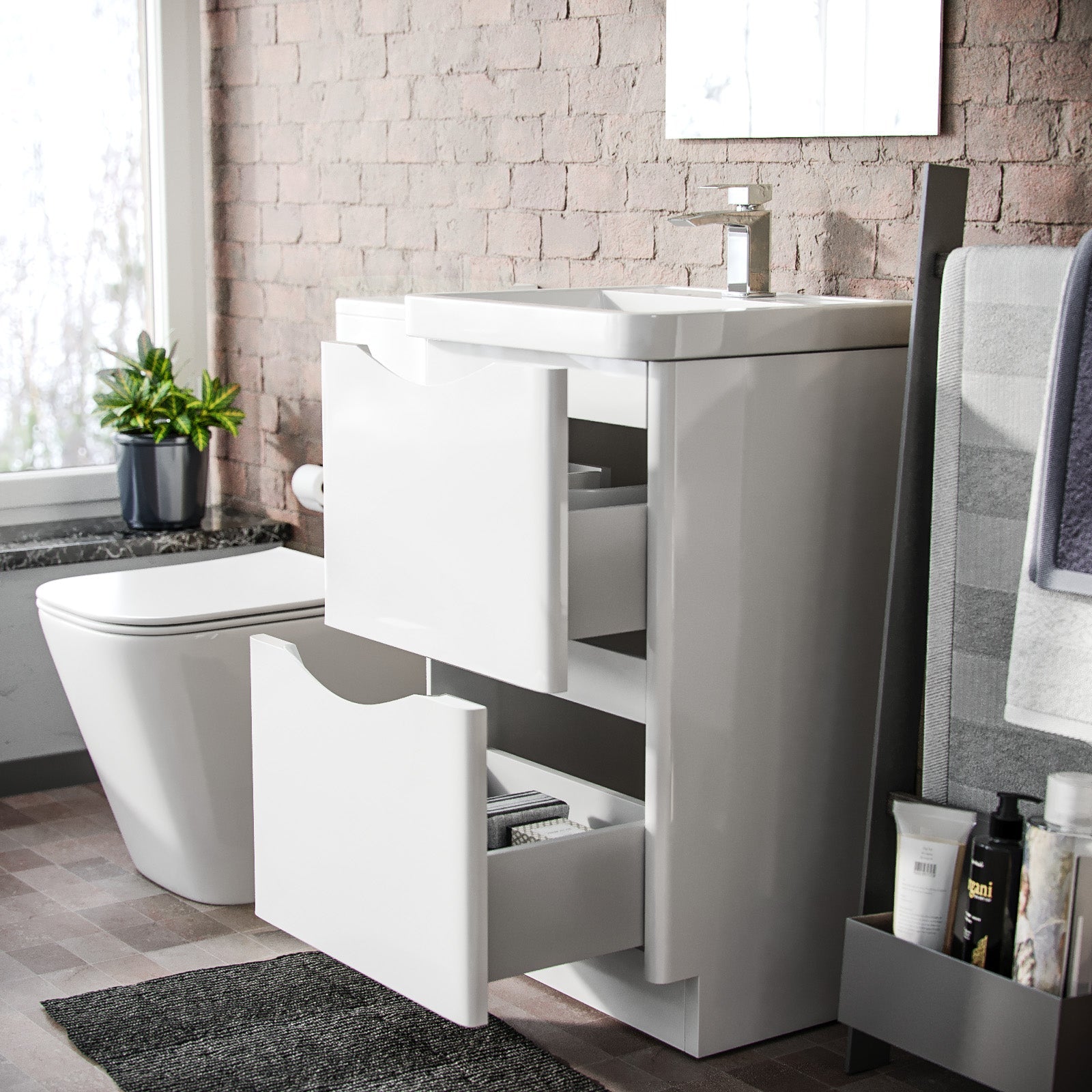 Merton 500mm Freestanding Flat Pack Vanity Basin Unit & Square Rimless Close Coupled Toilet White