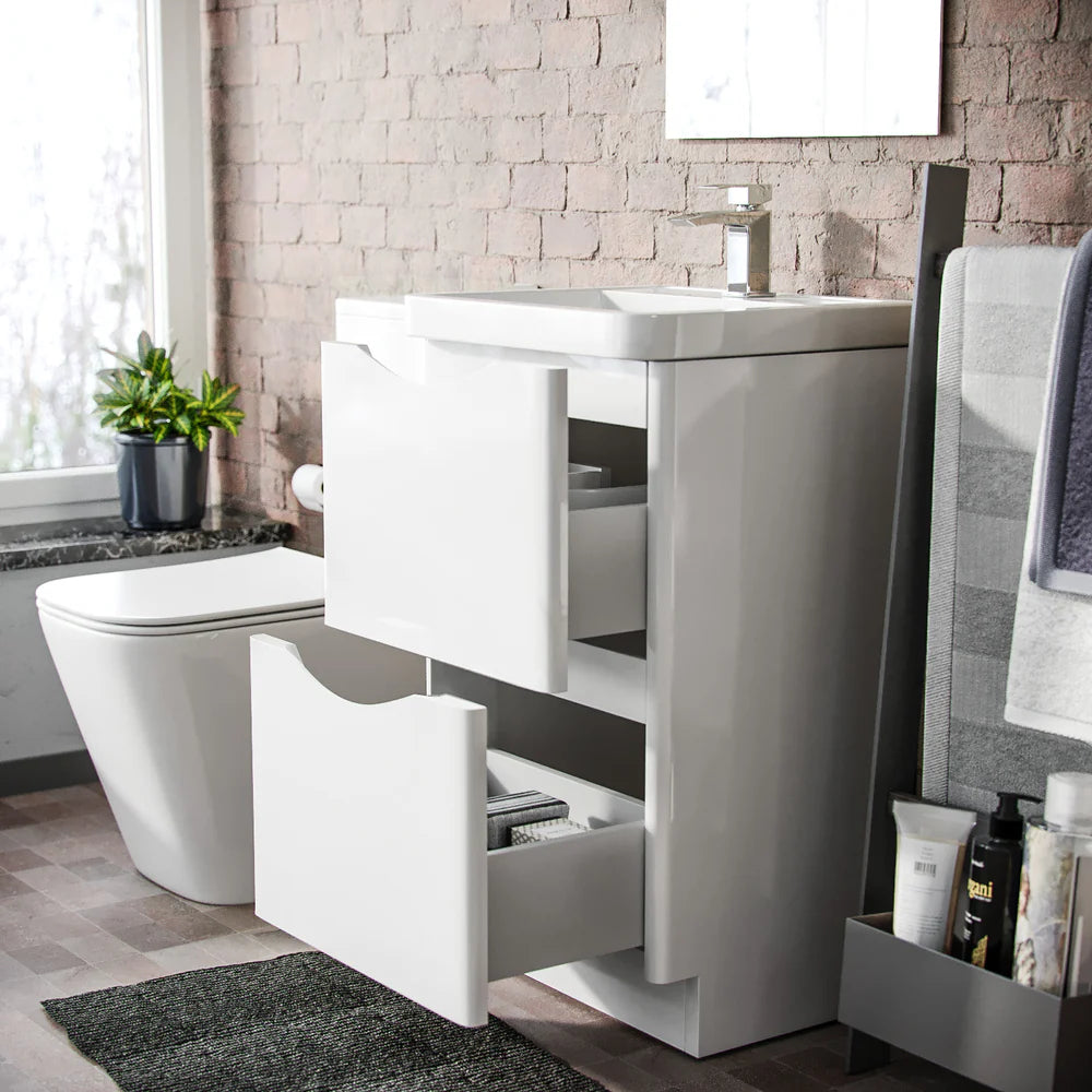 Merton 500mm Freestanding Flat Pack Vanity Basin Unit & Square Rimless Close Coupled Toilet White