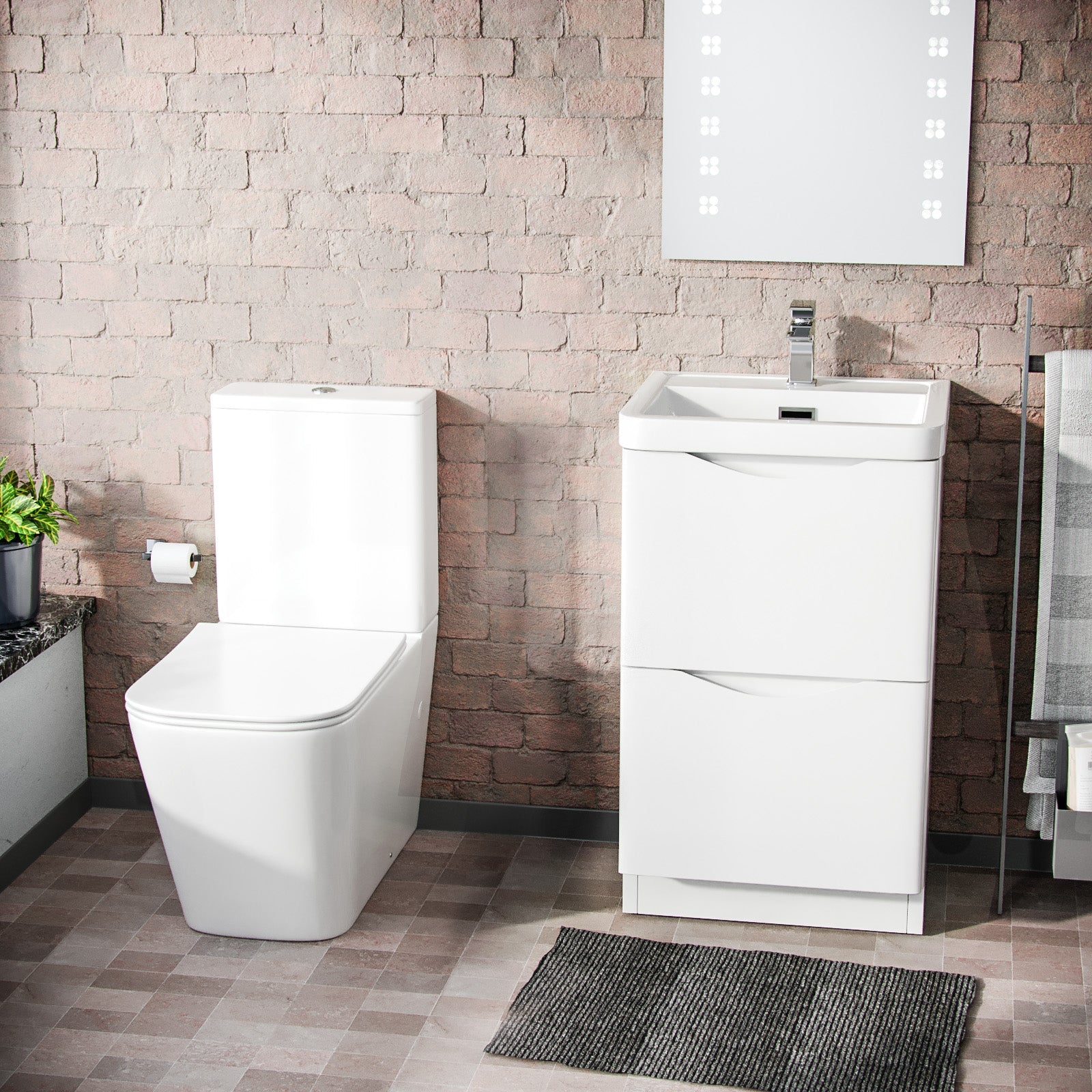 Merton 500mm Freestanding Flat Pack Vanity Basin Unit & Square Rimless Close Coupled Toilet White