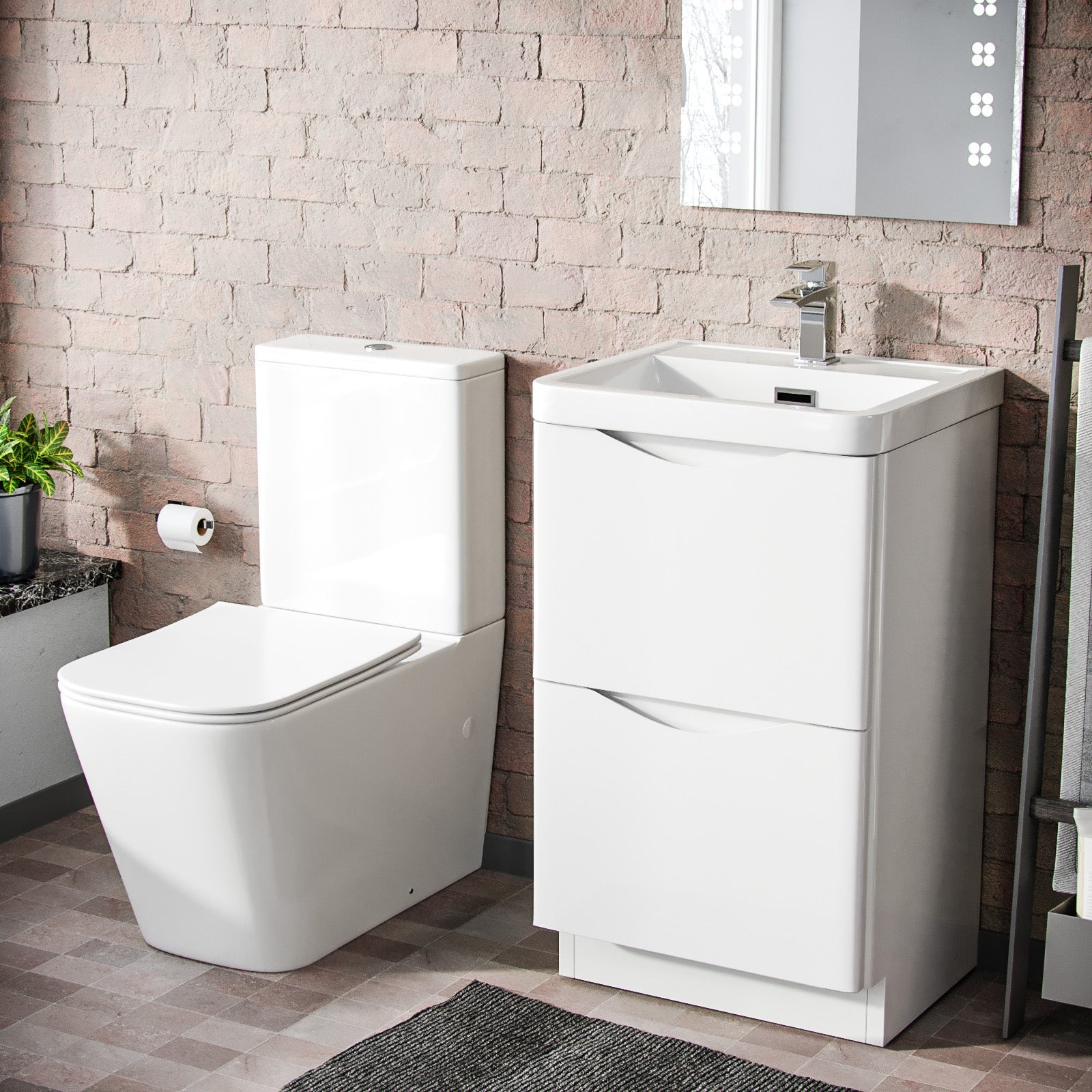 Merton 500mm Freestanding Flat Pack Vanity Basin Unit & Square Rimless Close Coupled Toilet White