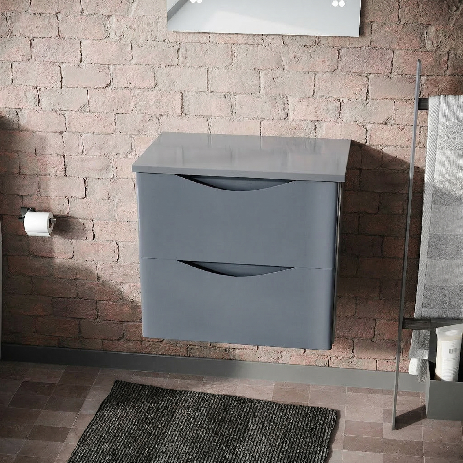 Merton 500mm Steel Grey Wall Hung 2 Drawers Worktop Vanity Unit