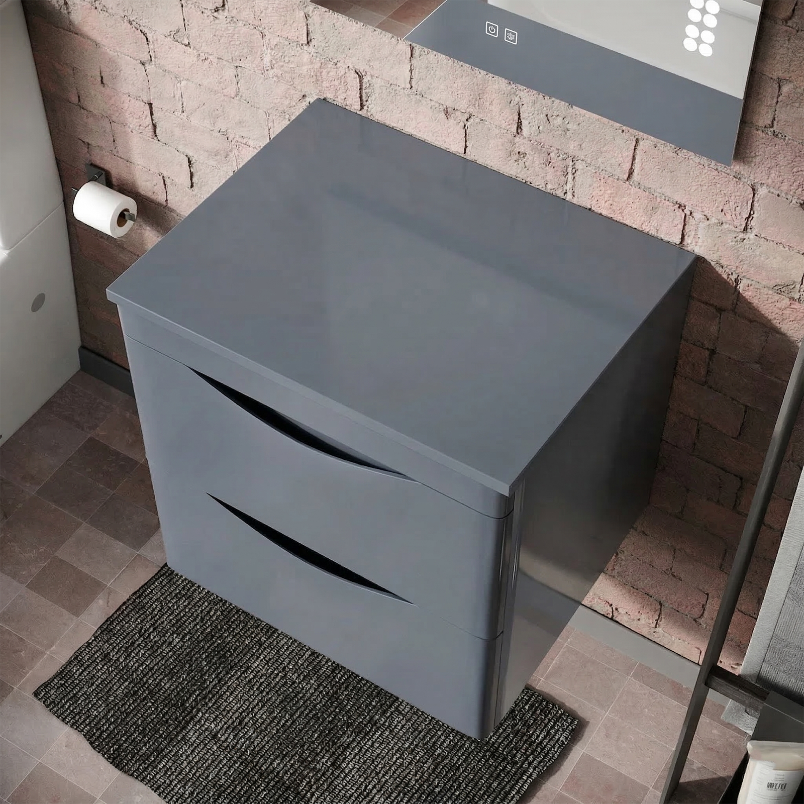 Merton 500mm Steel Grey Wall Hung 2 Drawers Worktop Vanity Unit