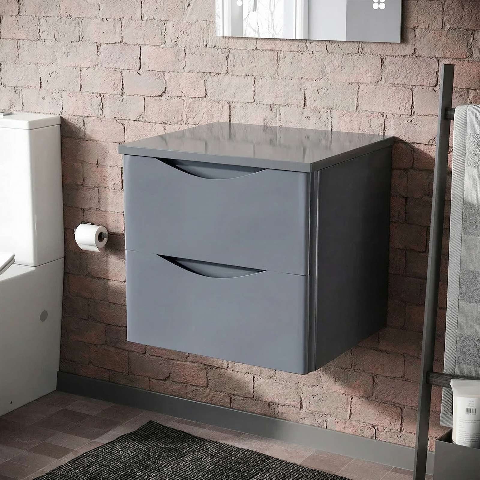 Merton 500mm Steel Grey Wall Hung 2 Drawers Worktop Vanity Unit