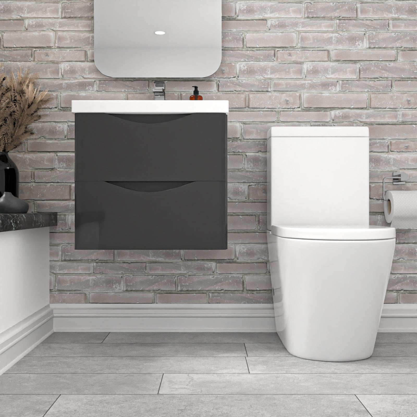 Merton 500mm Dark Grey Wall Hung Vanity Basin Vanity & Close Coupled Toilet