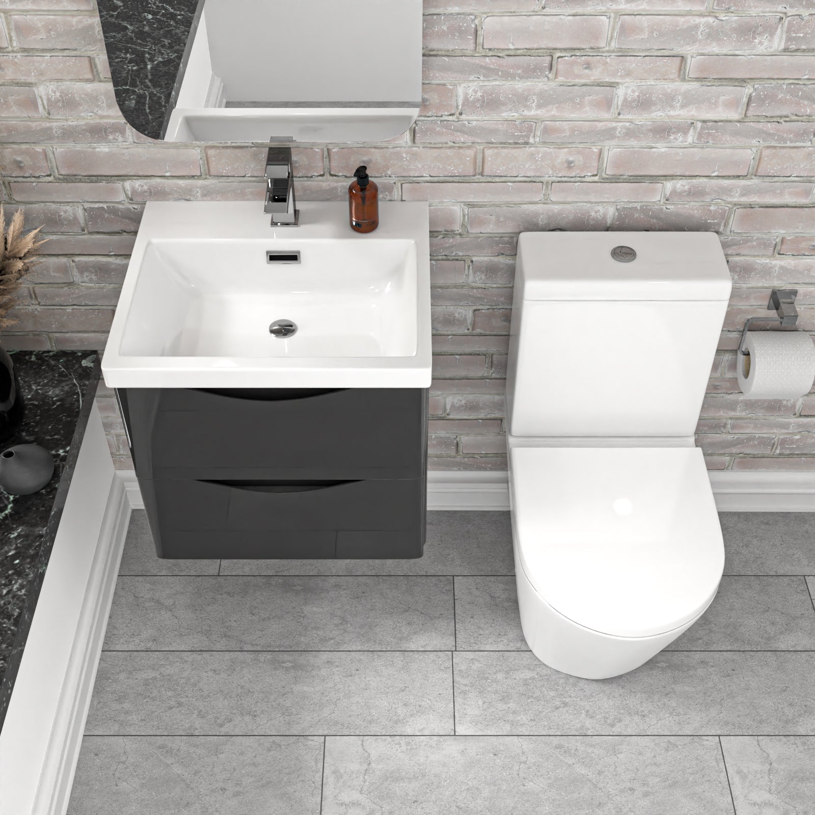 Merton 500mm Dark Grey Wall Hung Vanity Basin Vanity & Close Coupled Toilet