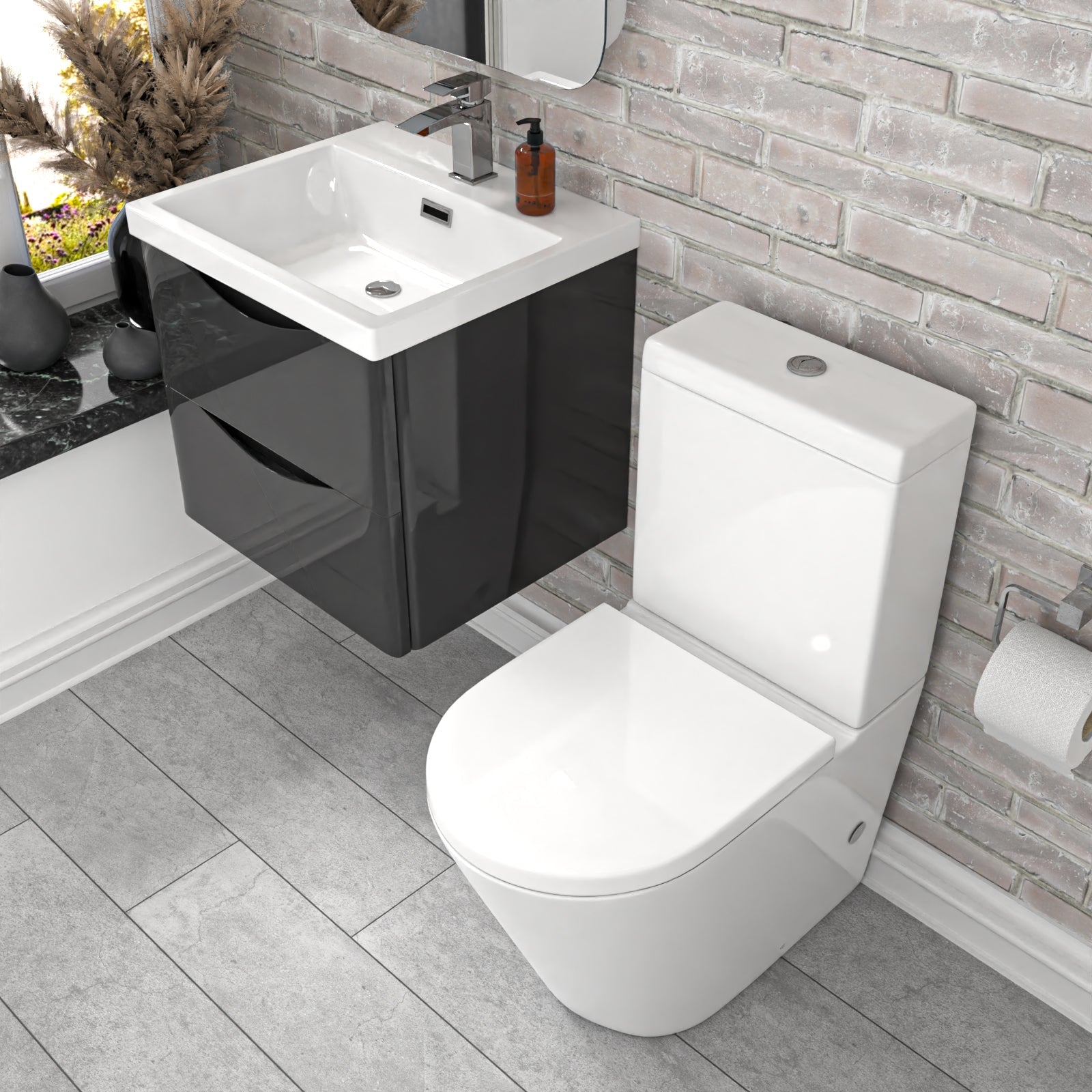Merton 500mm Dark Grey Wall Hung Vanity Basin Vanity & Close Coupled Toilet