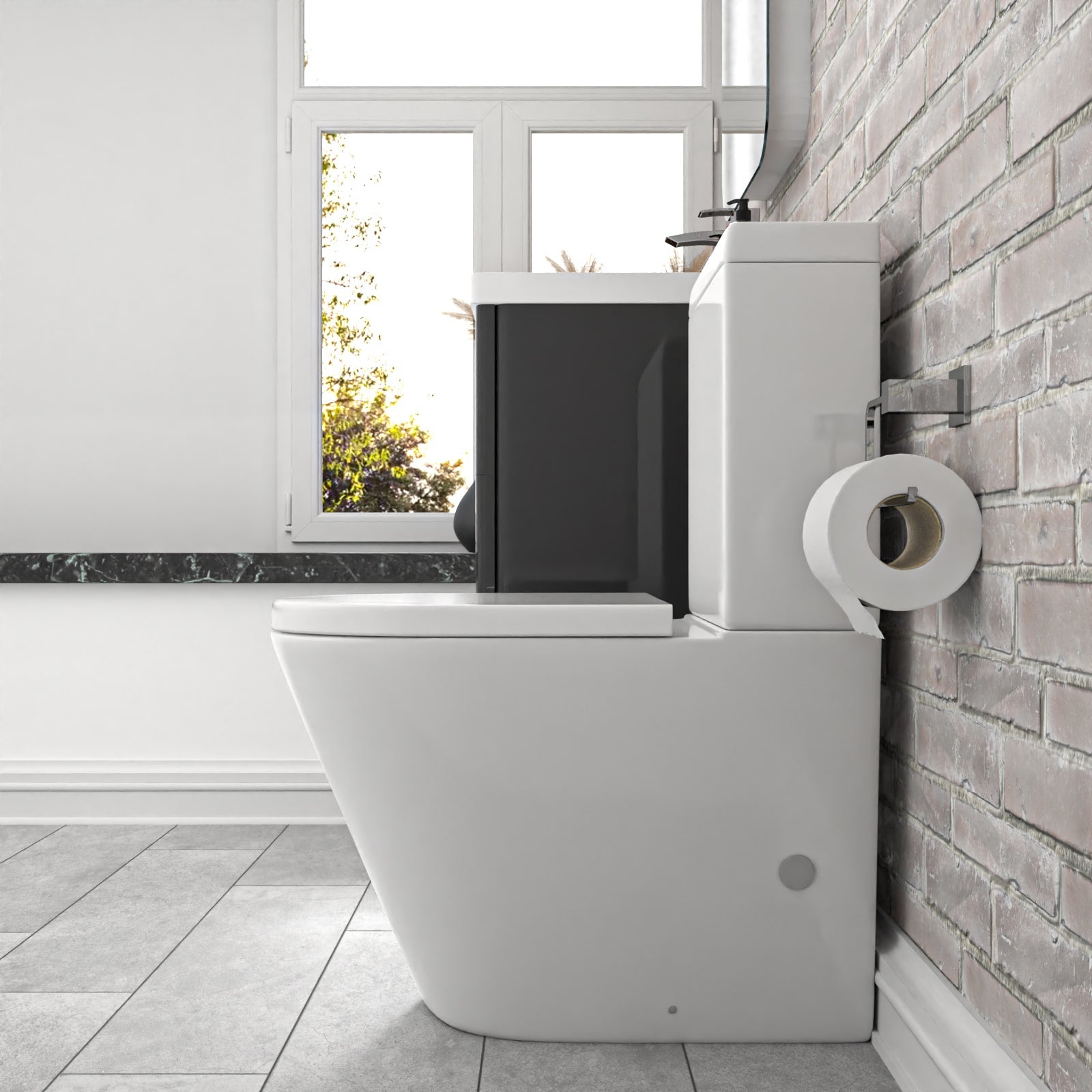 Merton 500mm Dark Grey Wall Hung Vanity Basin Vanity & Close Coupled Toilet
