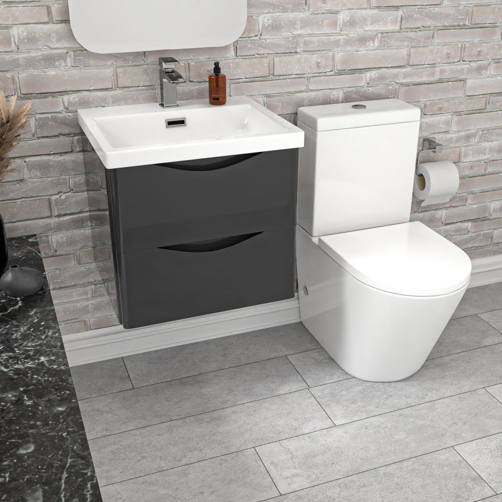 Merton 500mm Dark Grey Wall Hung Vanity Basin Vanity & Close Coupled Toilet