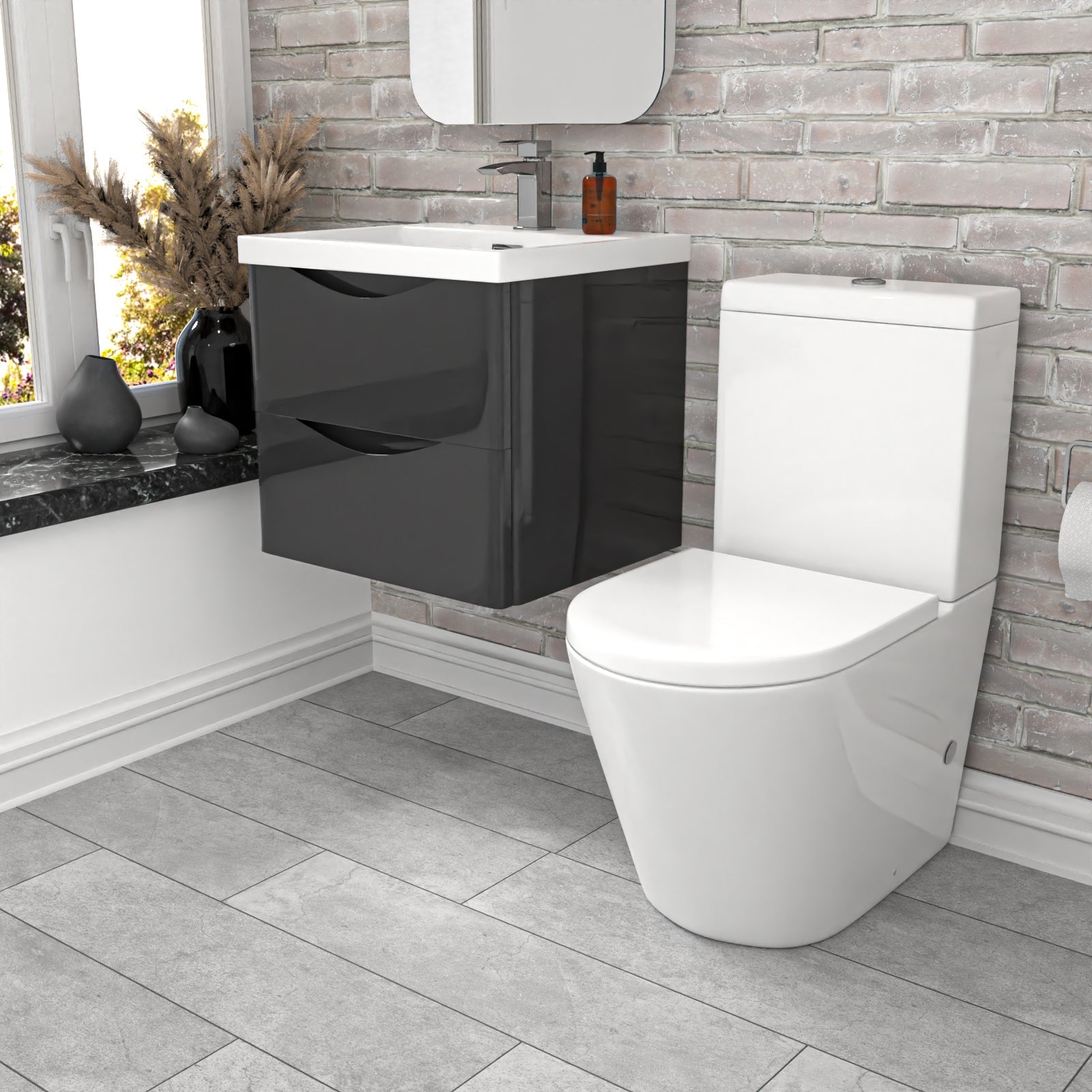 Merton 500mm Dark Grey Wall Hung Vanity Basin Vanity & Close Coupled Toilet