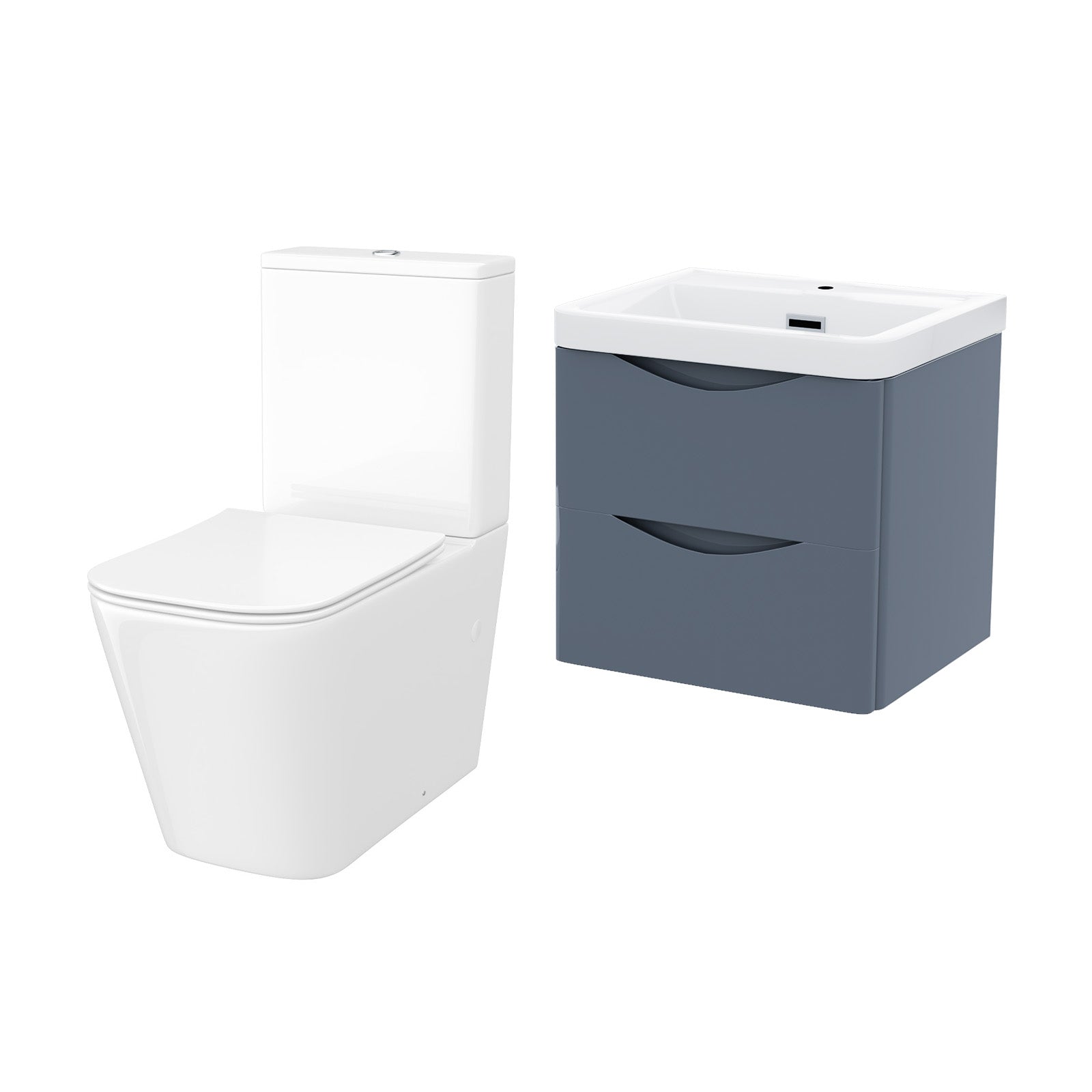 Merton 500mm Wall Hung Vanity Basin Unit & Square Rimless Close Coupled Toilet Grey