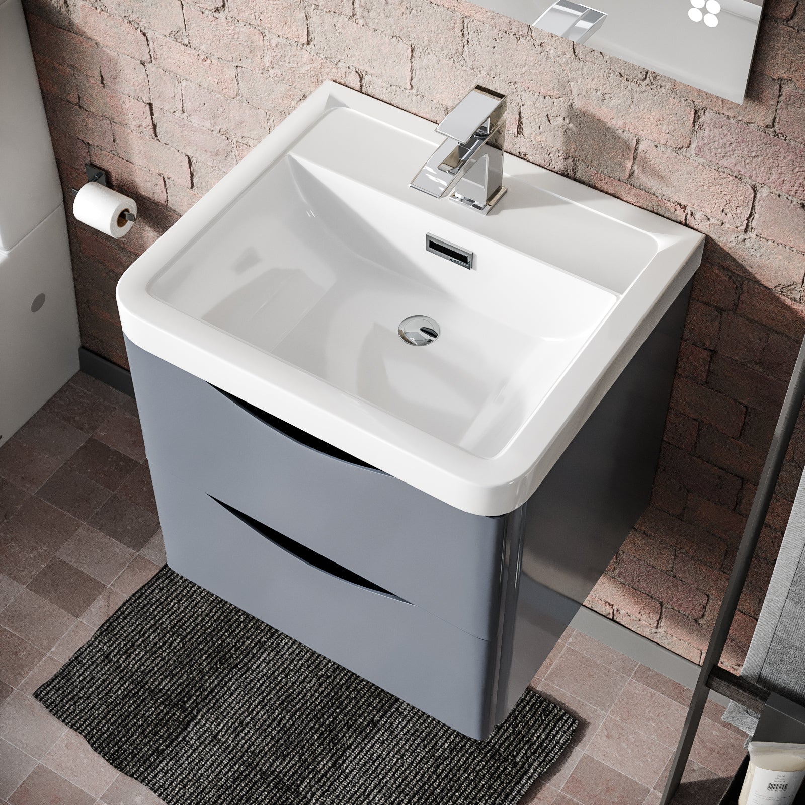 Merton Grey 500mm Wall Hung Vanity Basin Unit & Close Coupled Toilet