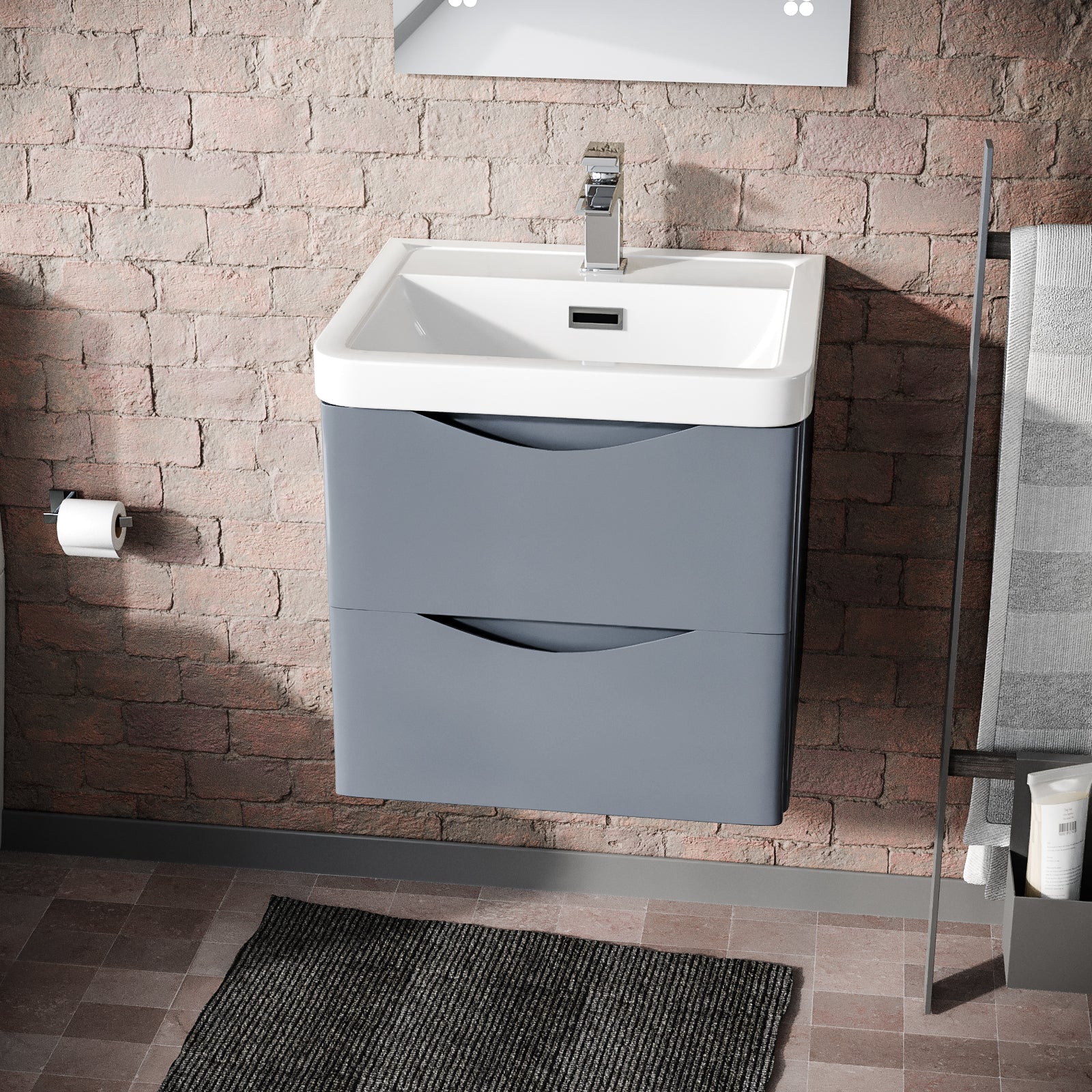 Merton Grey 500mm Wall Hung Vanity Basin Unit & Close Coupled Toilet