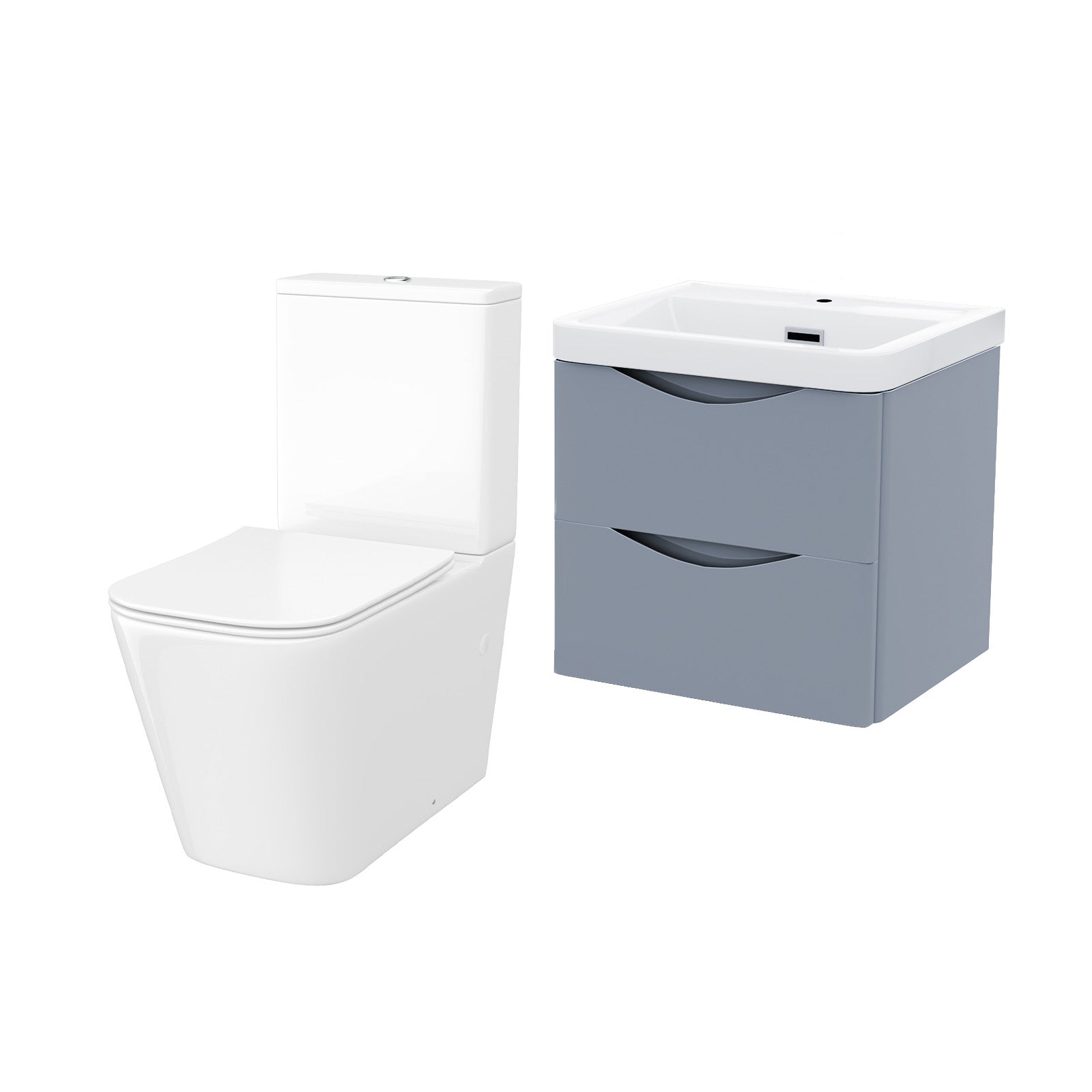 Merton Grey 500mm Wall Hung Vanity Basin Unit & Square Rimless Close Coupled Toilet