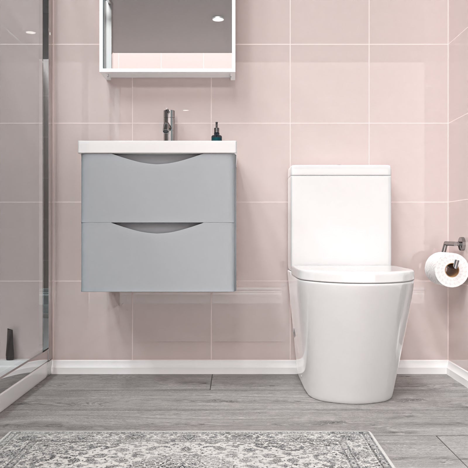 Merton 500mm Matte Grey Wall Hung Vanity Basin Vanity & Close Coupled Toilet