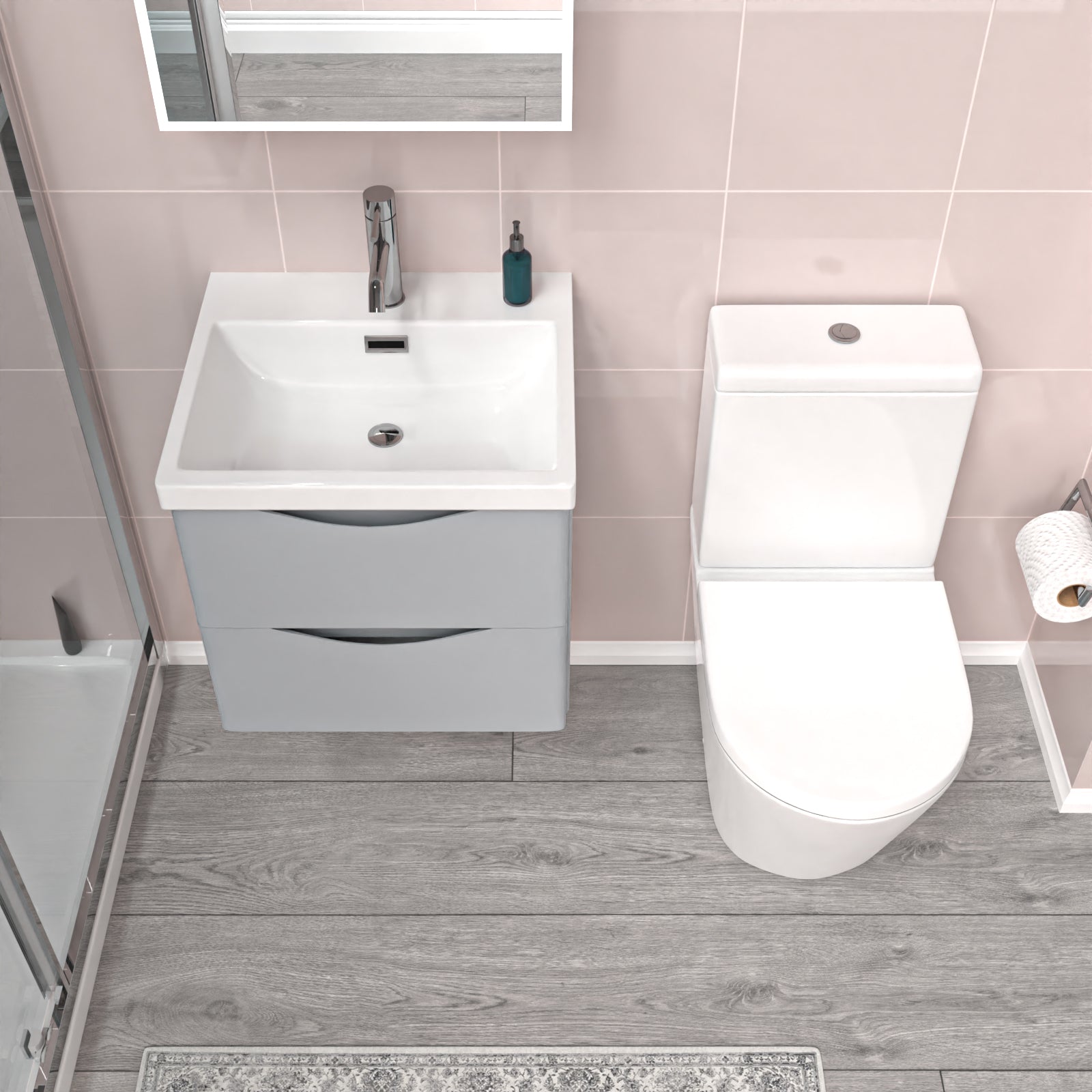 Merton 500mm Matte Grey Wall Hung Vanity Basin Vanity & Close Coupled Toilet