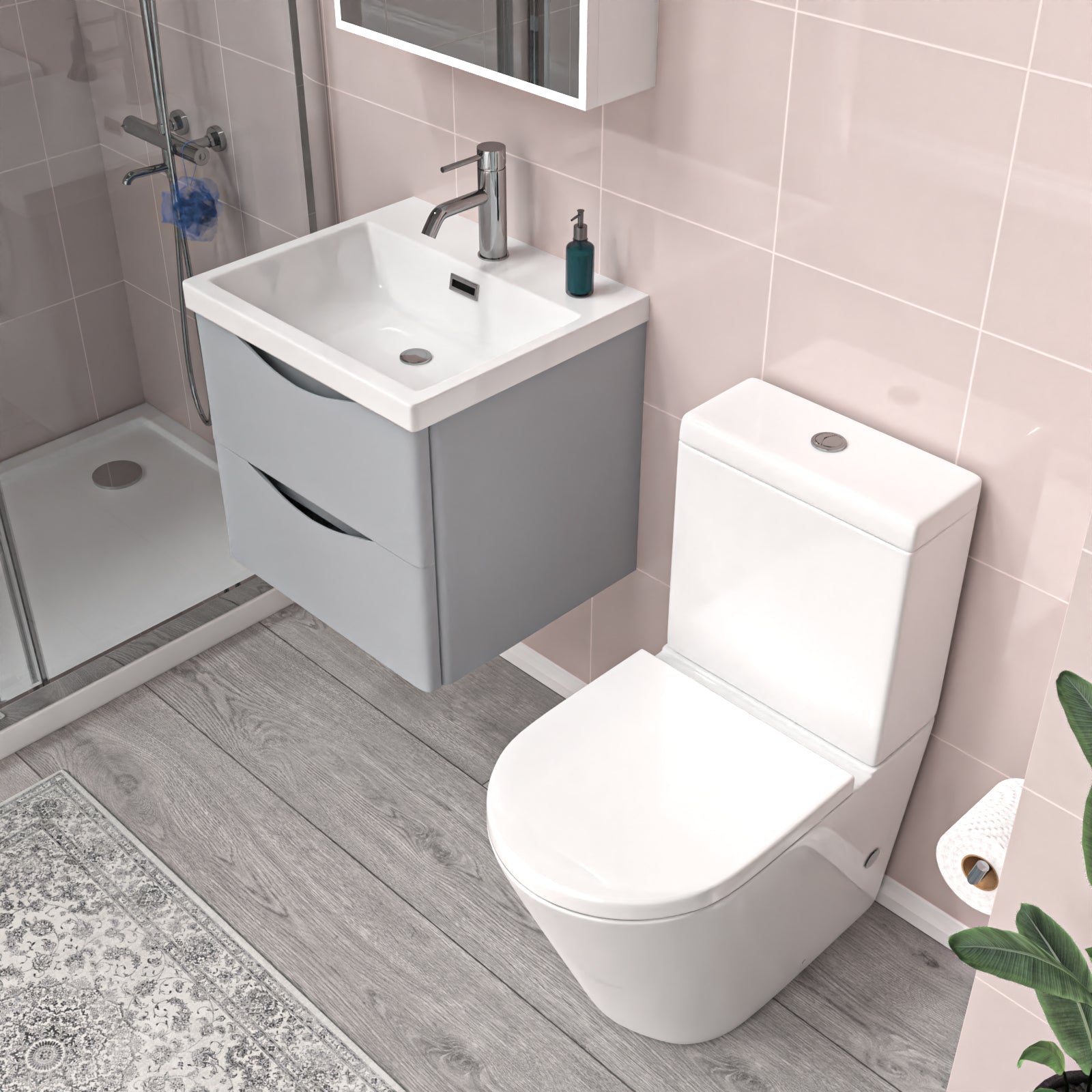 Merton 500mm Matte Grey Wall Hung Vanity Basin Vanity & Close Coupled Toilet