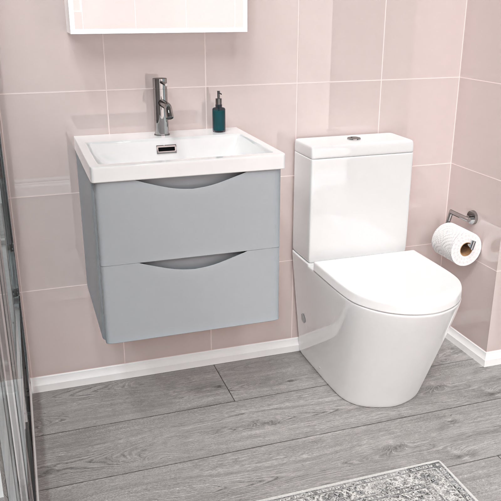 Merton 500mm Matte Grey Wall Hung Vanity Basin Vanity & Close Coupled Toilet