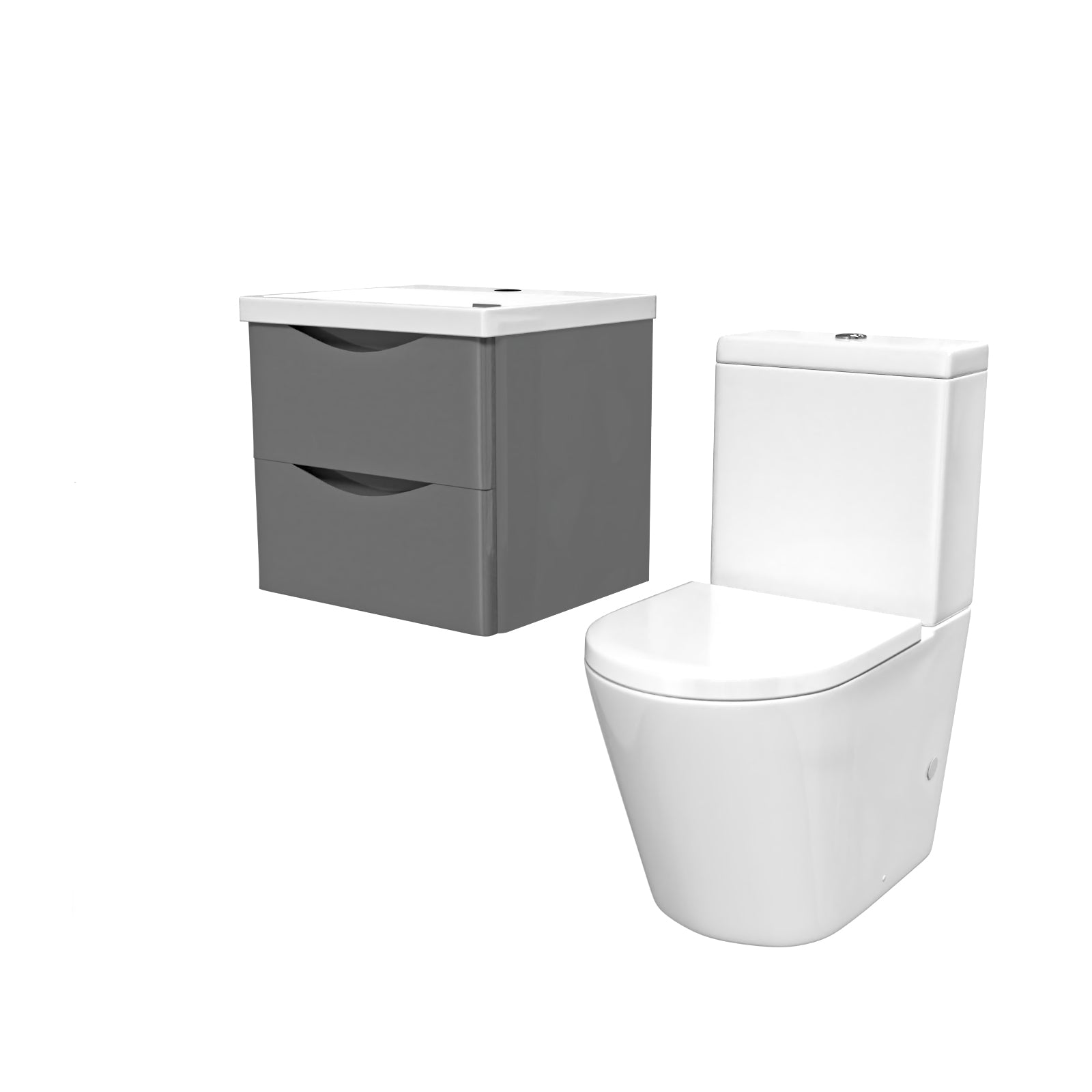 Merton 500mm Grey Wall Hung Vanity Basin Vanity & Close Coupled Toilet