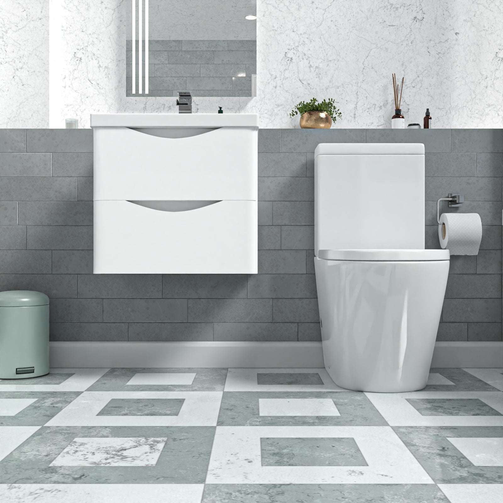 Merton 500mm White Wall Hung Vanity Basin Vanity & Close Coupled Toilet