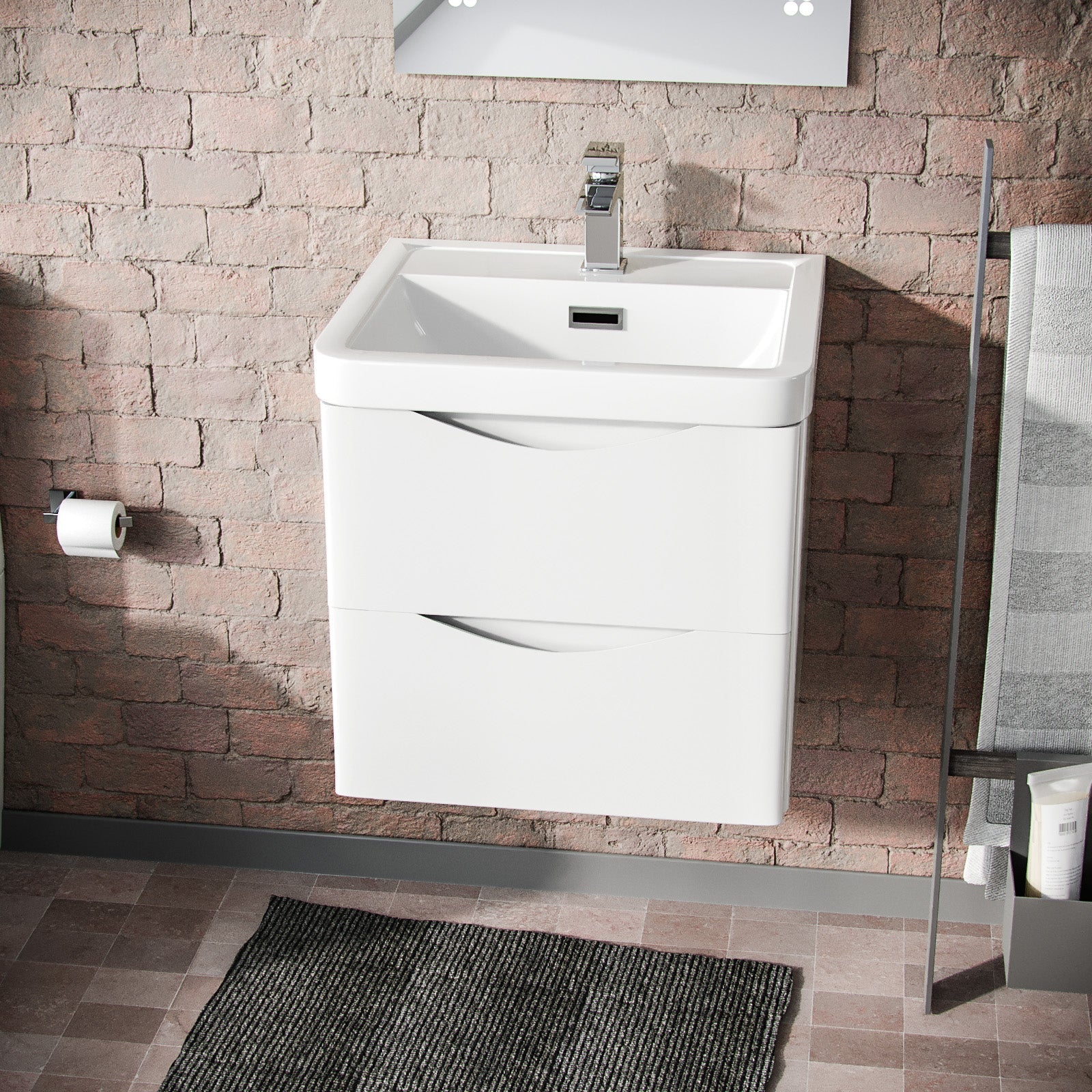 Merton 500mm Wall Hung Vanity Basin Unit & Square Rimless Close Coupled Toilet White Gloss