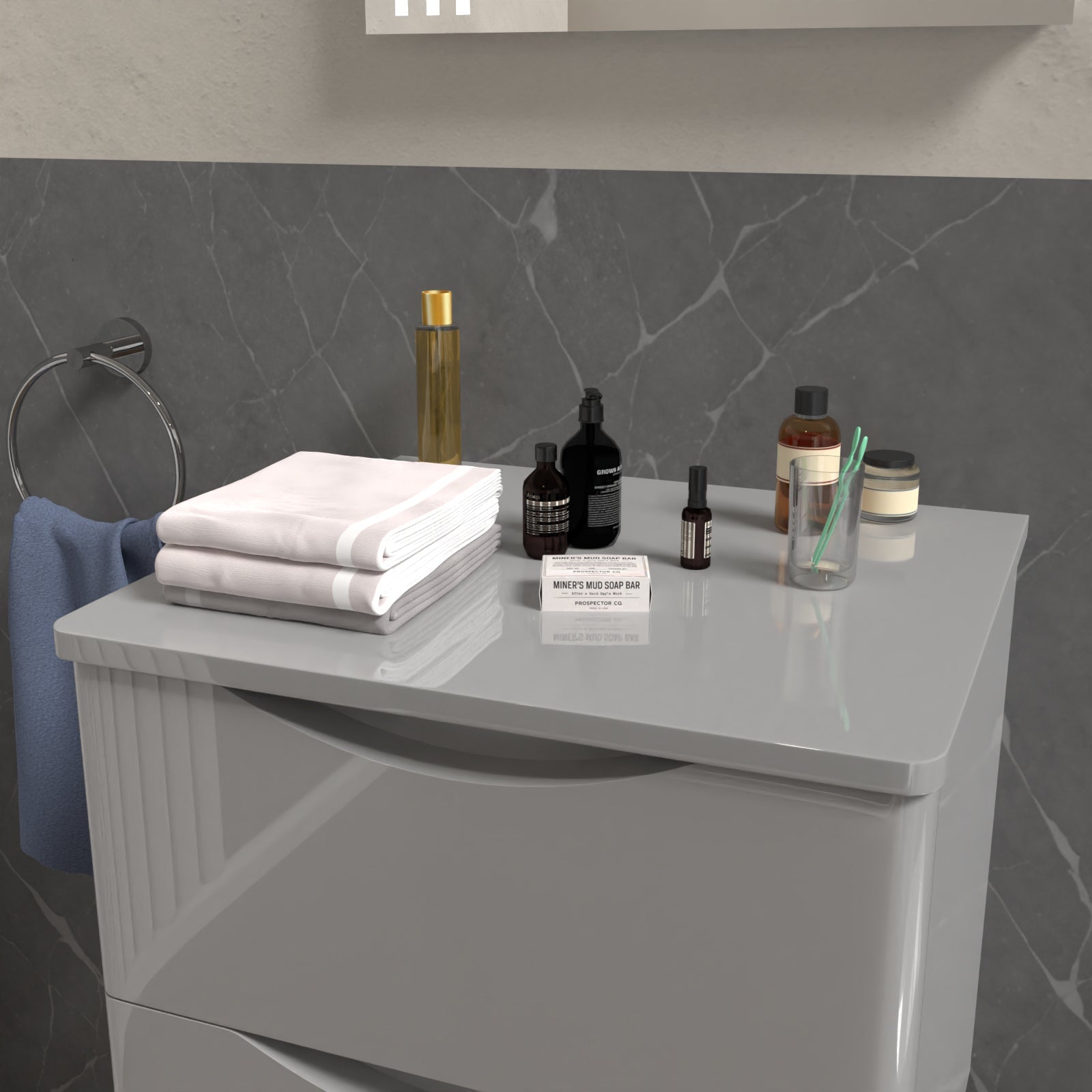 Merton 500mm Grey Round Corner MDF Bathroom Worktop For Vanity Cabinet