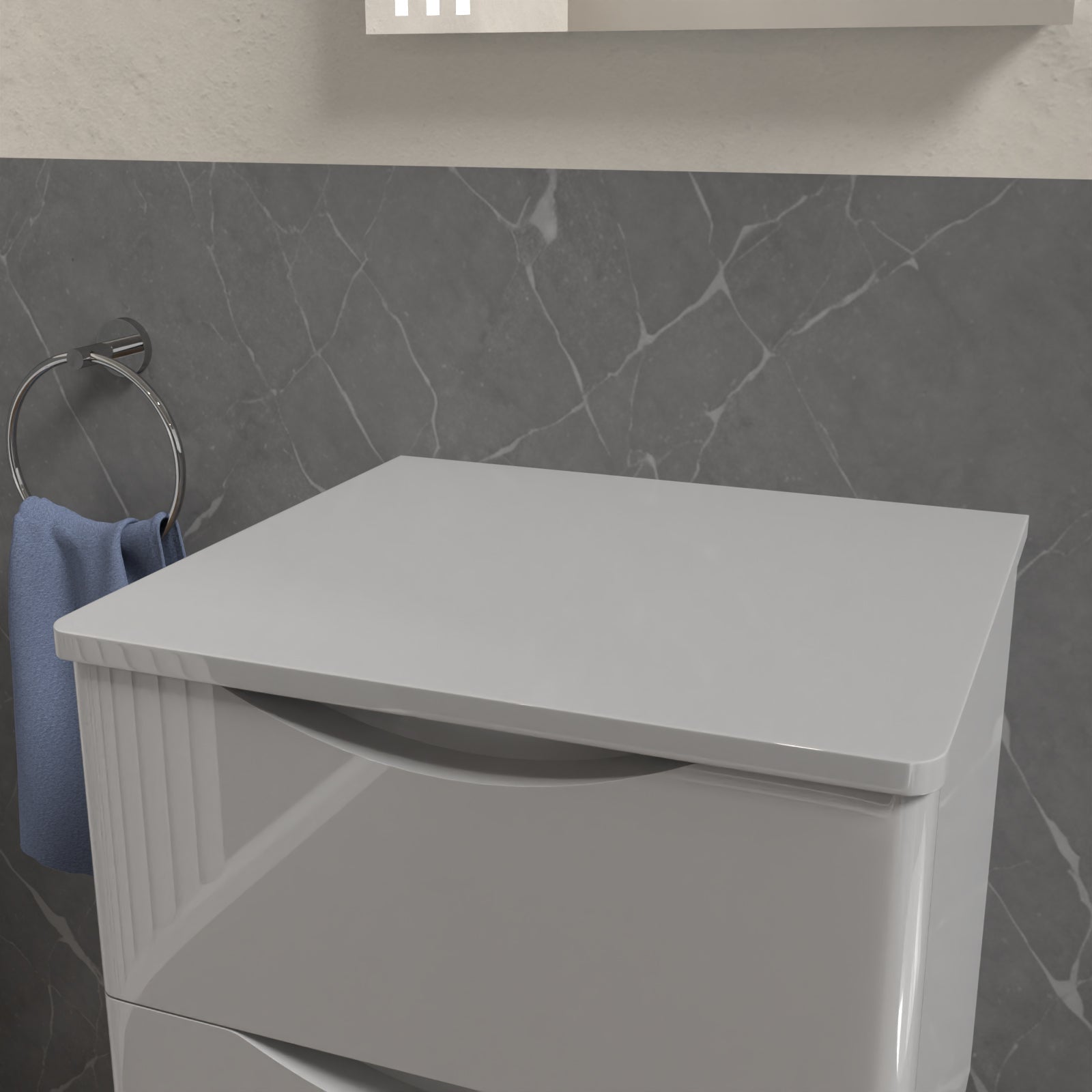 Merton 500mm Grey Round Corner MDF Bathroom Worktop For Vanity Cabinet