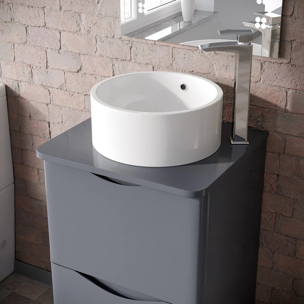 Merton 500mm Steel Grey Round Corner MDF Bathroom Worktop For Vanity Cabinet