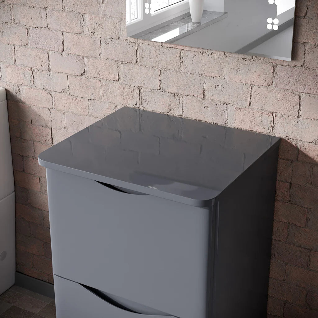 Merton 500mm Steel Grey Round Corner MDF Bathroom Worktop For Vanity Cabinet