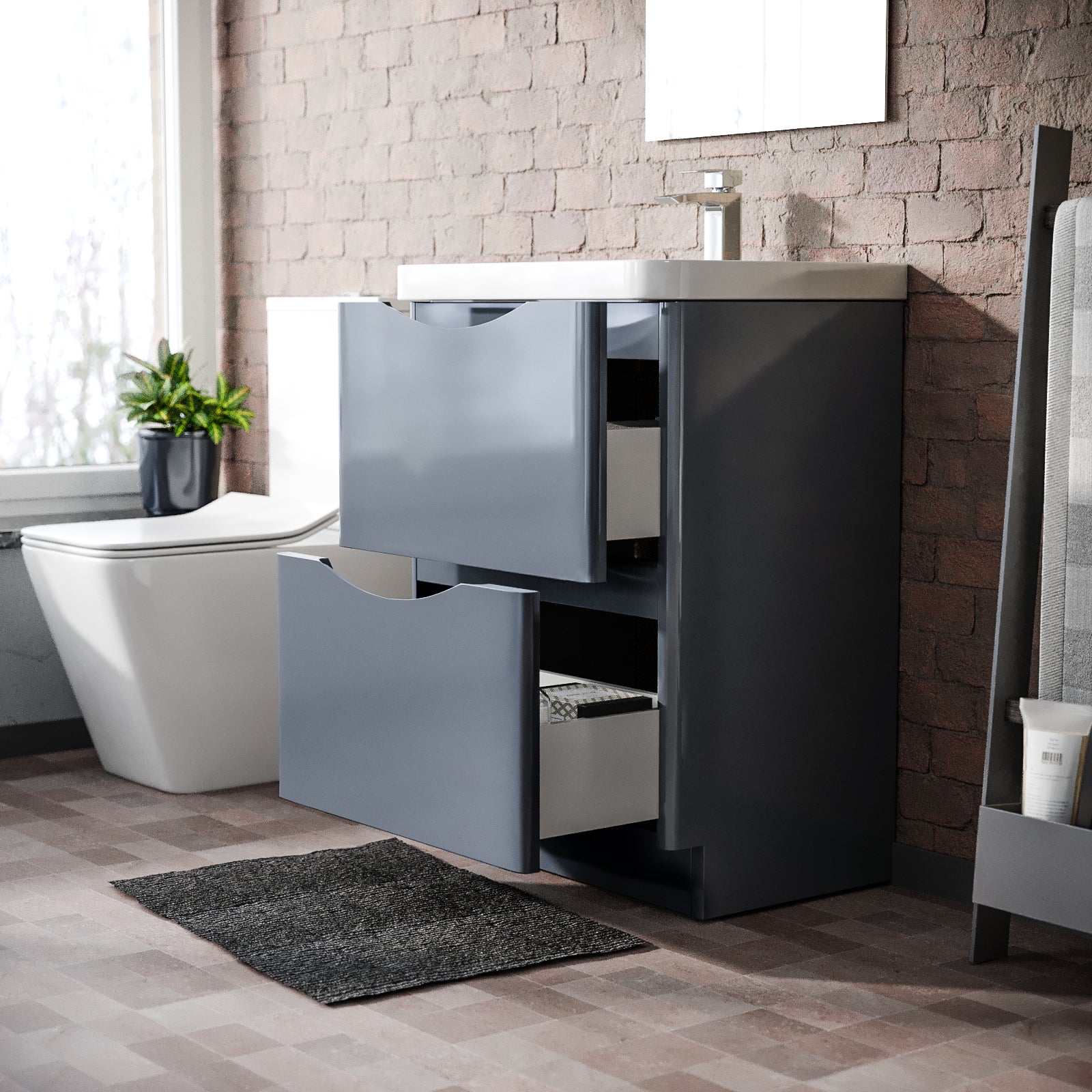 Merton Grey Vanity Unit with Basin and Mono Mixer Tap with Waste Set