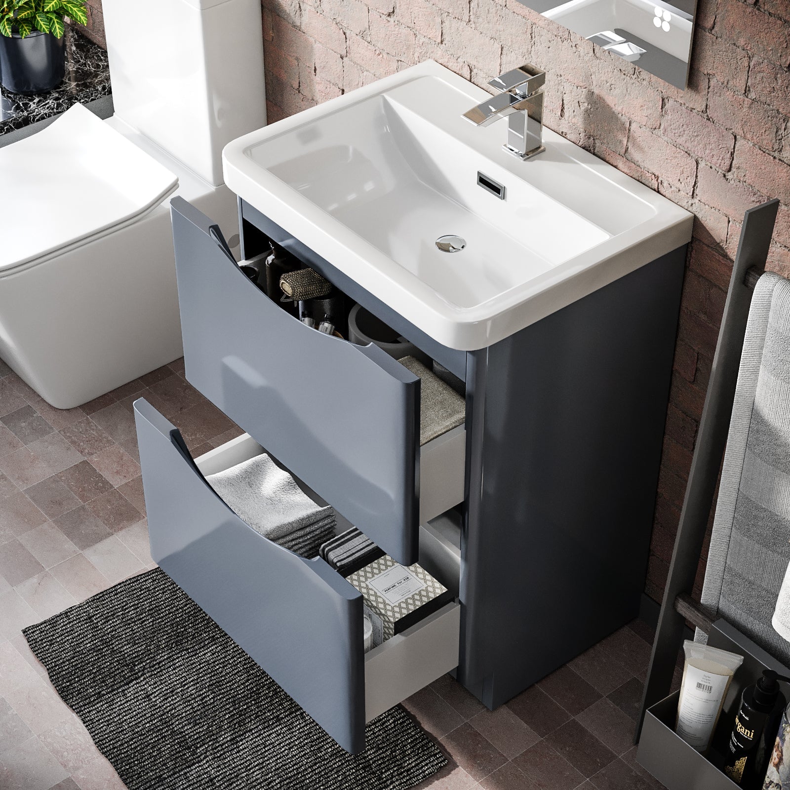 Merton 600mm Grey Basin Vanity Unit Tap with Waste Set