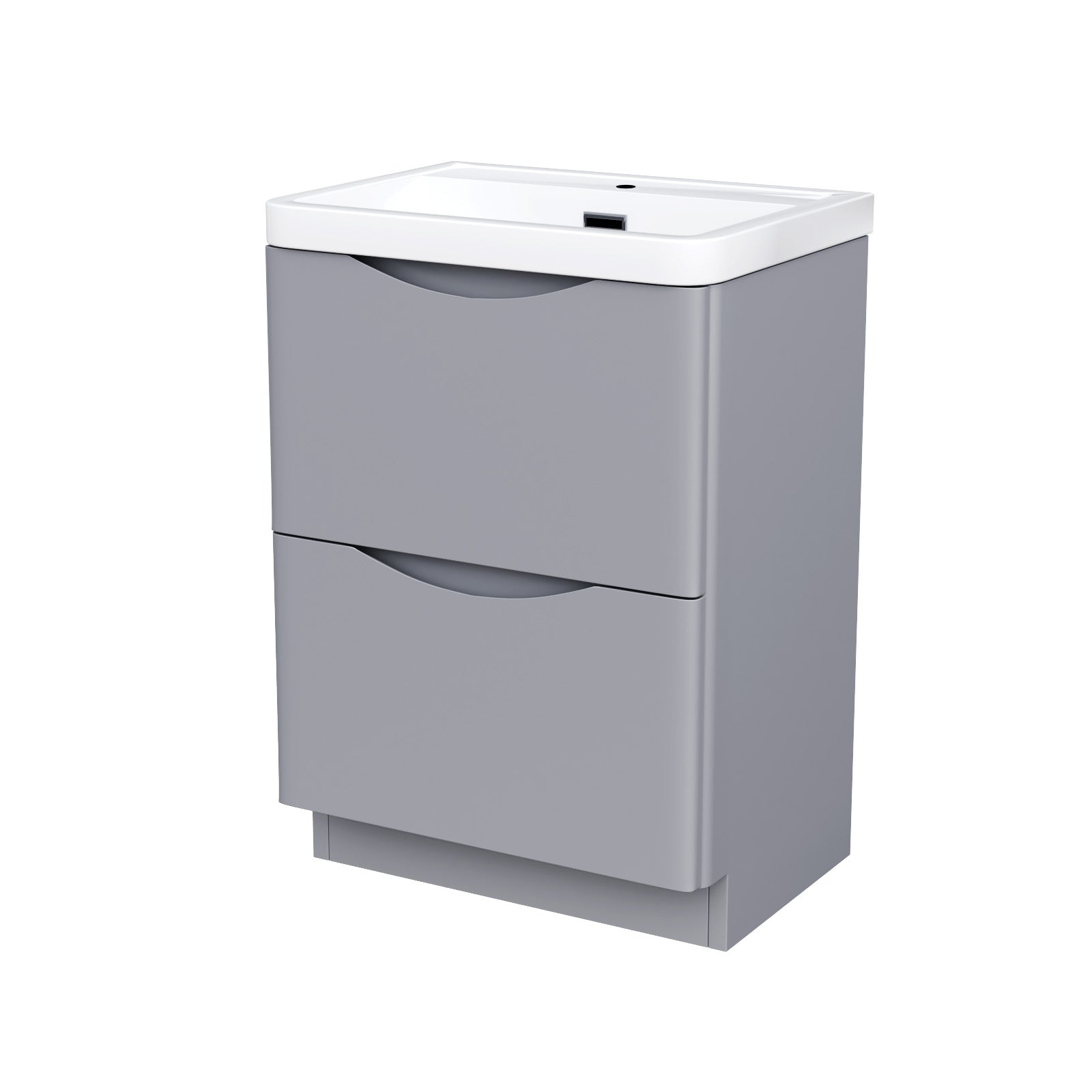 Merton 600mm Grey Vanity Unit with Basin and Waterfall Mono Mixer Tap and Waste Set