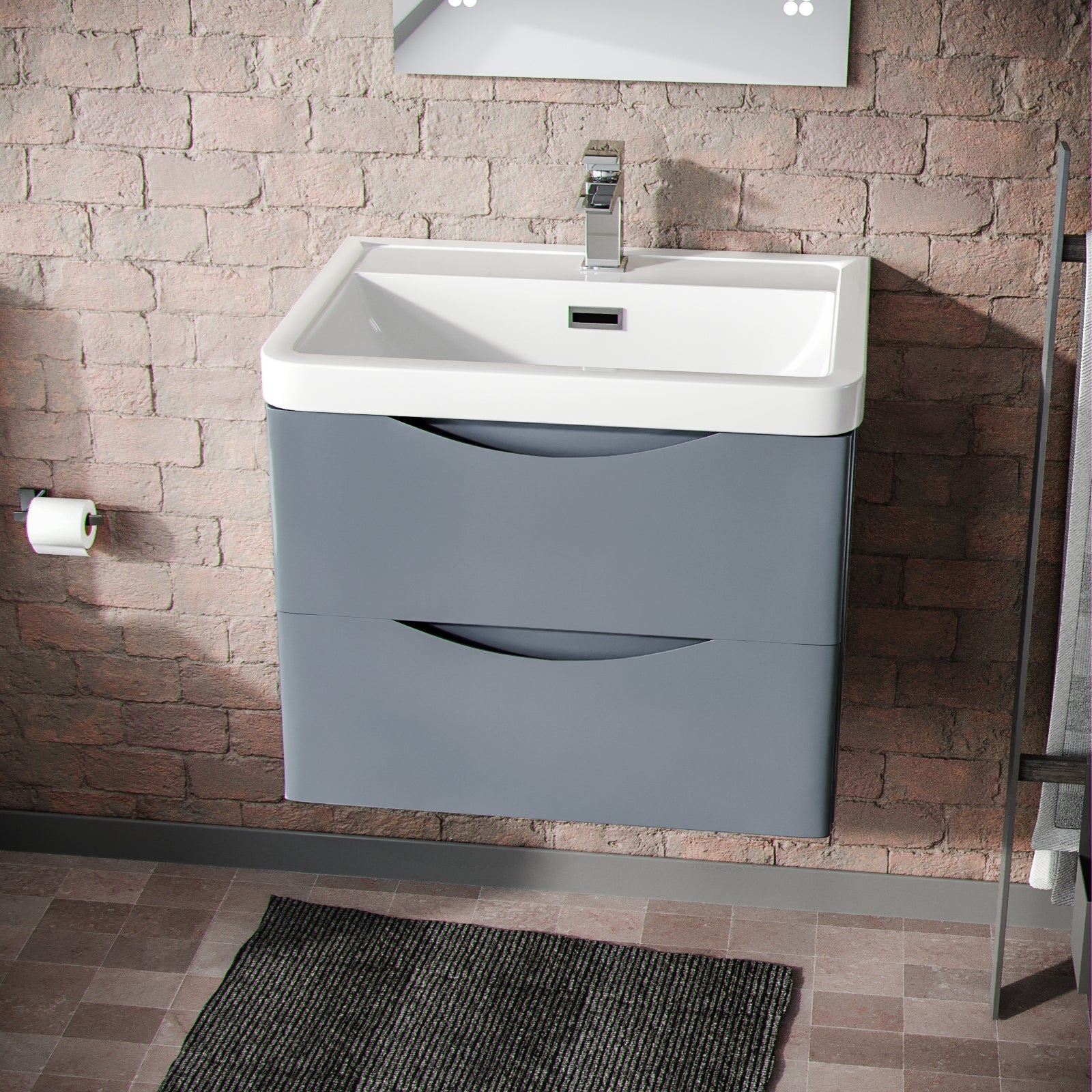 Merton Steel Grey 600mm Gloss Bathroom Wall Hung Basin Vanity Unit