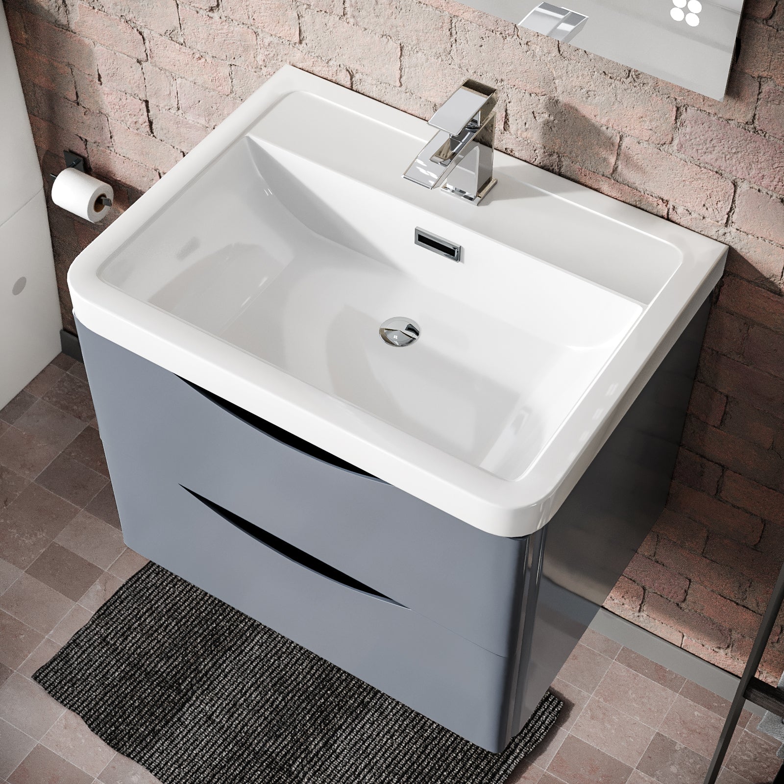 Merton Steel Grey 600mm Gloss Bathroom Wall Hung Basin Vanity Unit