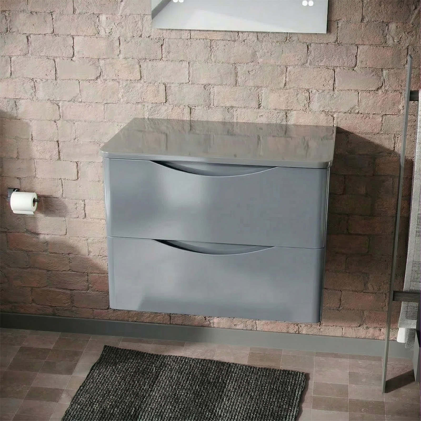 Merton 600mm Steel Grey 2 Drawer Wall Hung Worktop Vanity Unit