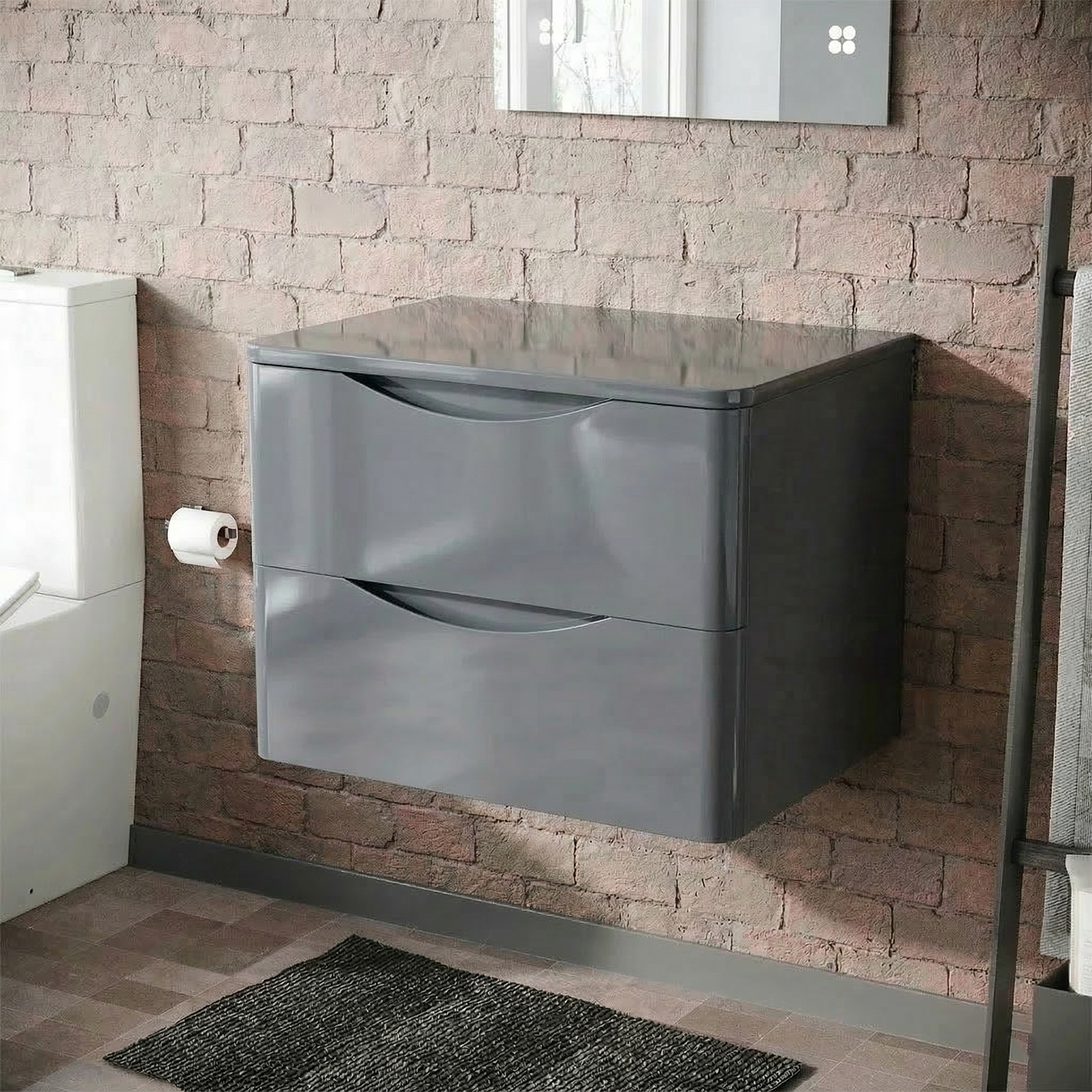 Merton 600mm Steel Grey 2 Drawer Wall Hung Worktop Vanity Unit