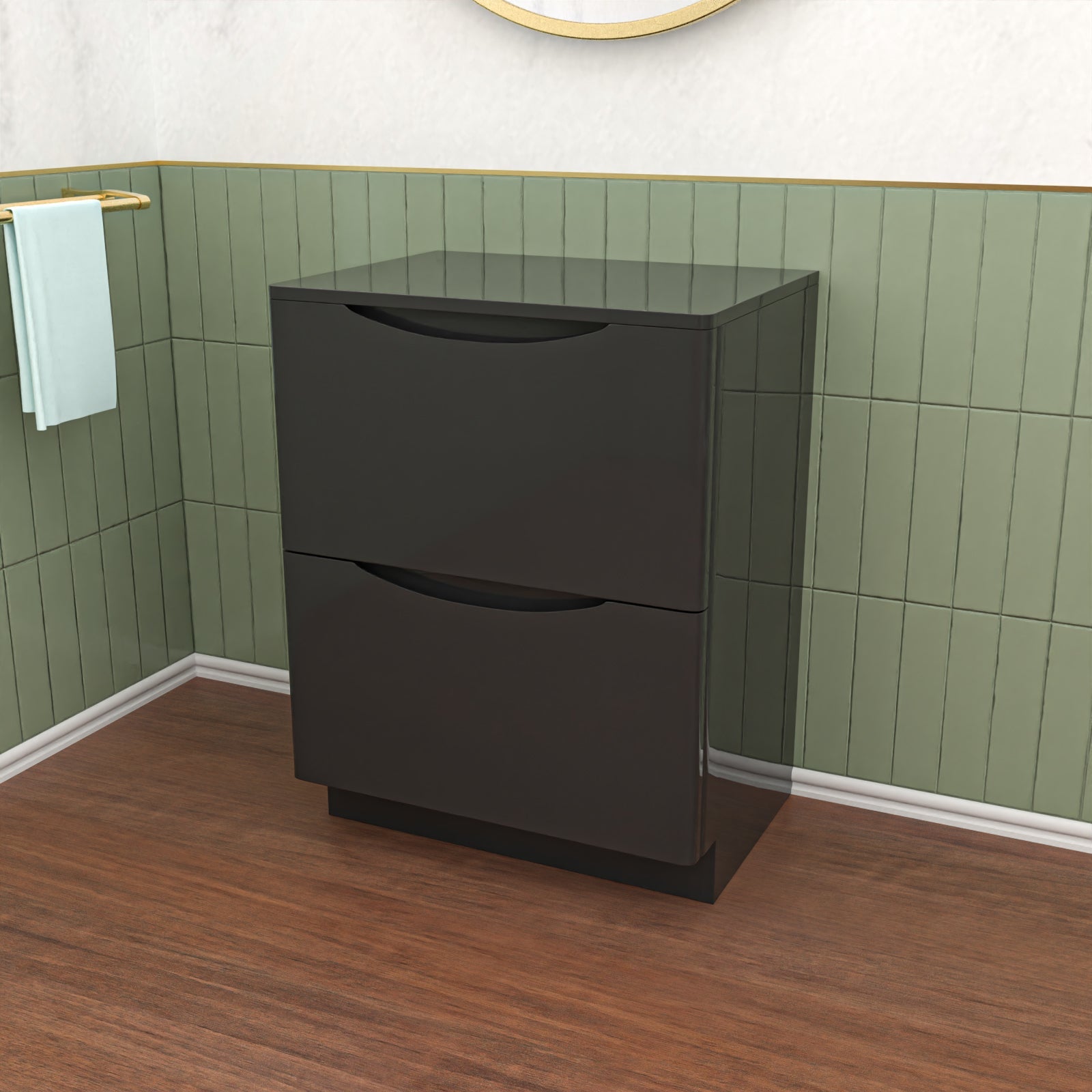 Merton Dark Grey 600mm 2 Drawer Work Top Freestanding Vanity Unit Bathroom